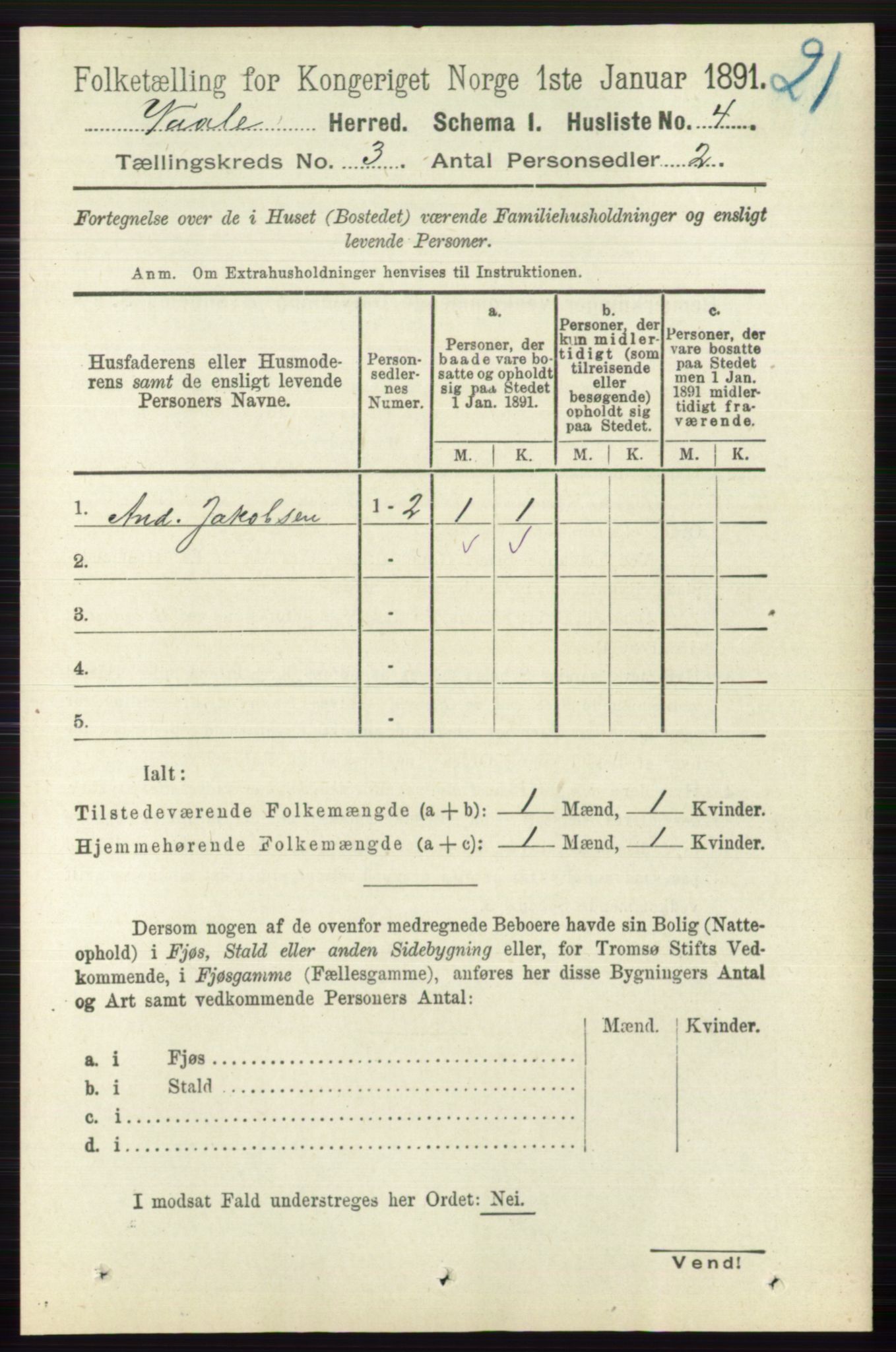 RA, 1891 census for 0716 Våle, 1891, p. 486