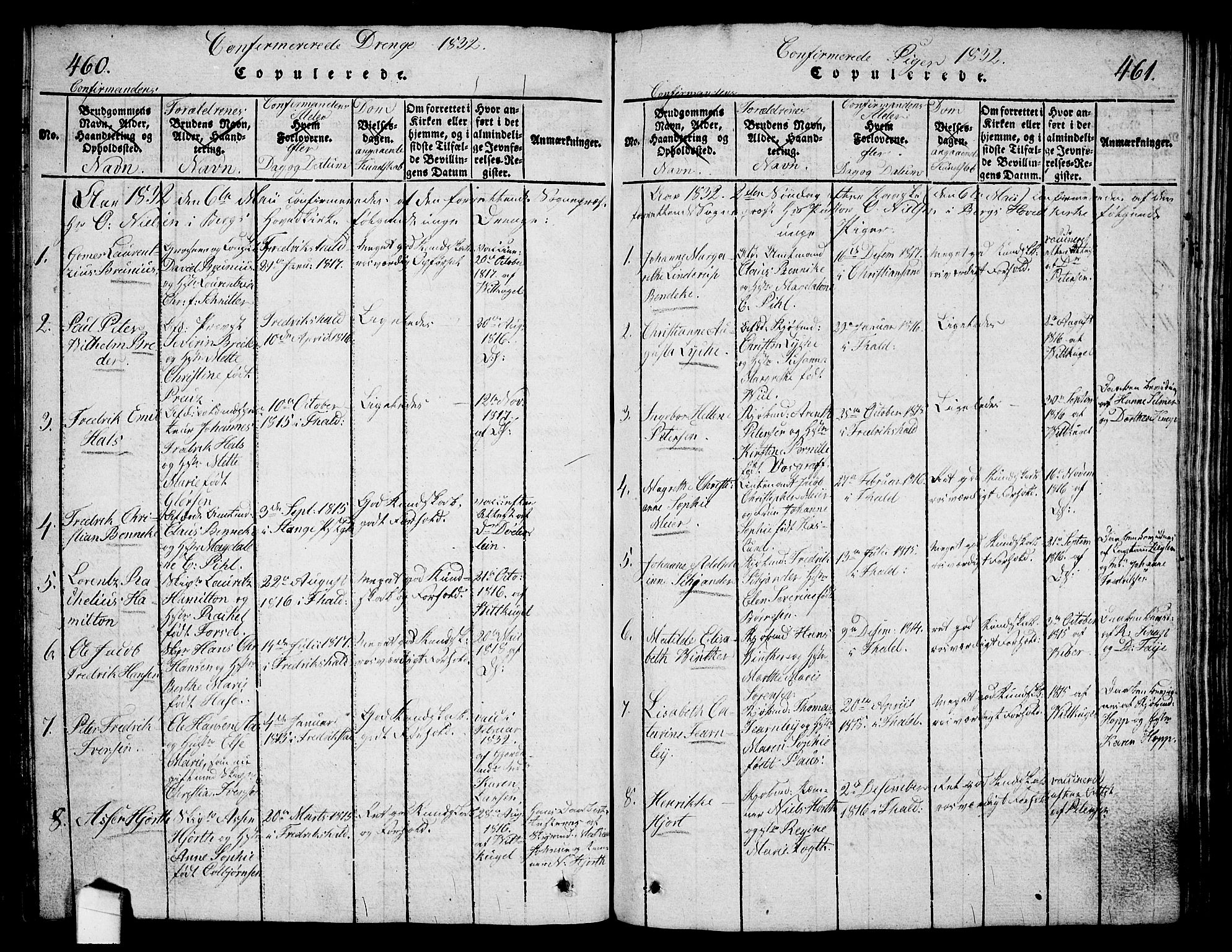 Halden prestekontor Kirkebøker, SAO/A-10909/G/Ga/L0001: Parish register (copy) no. 1, 1815-1833, p. 460-461