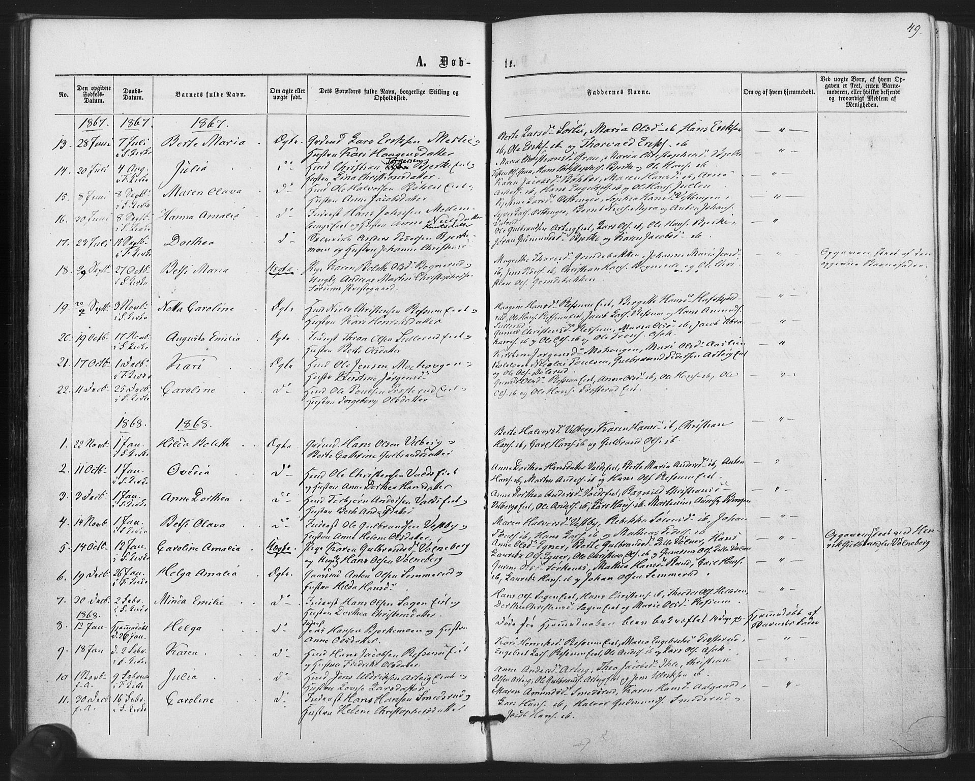 Sørum prestekontor Kirkebøker, SAO/A-10303/F/Fa/L0006: Parish register (official) no. I 6, 1864-1877, p. 49