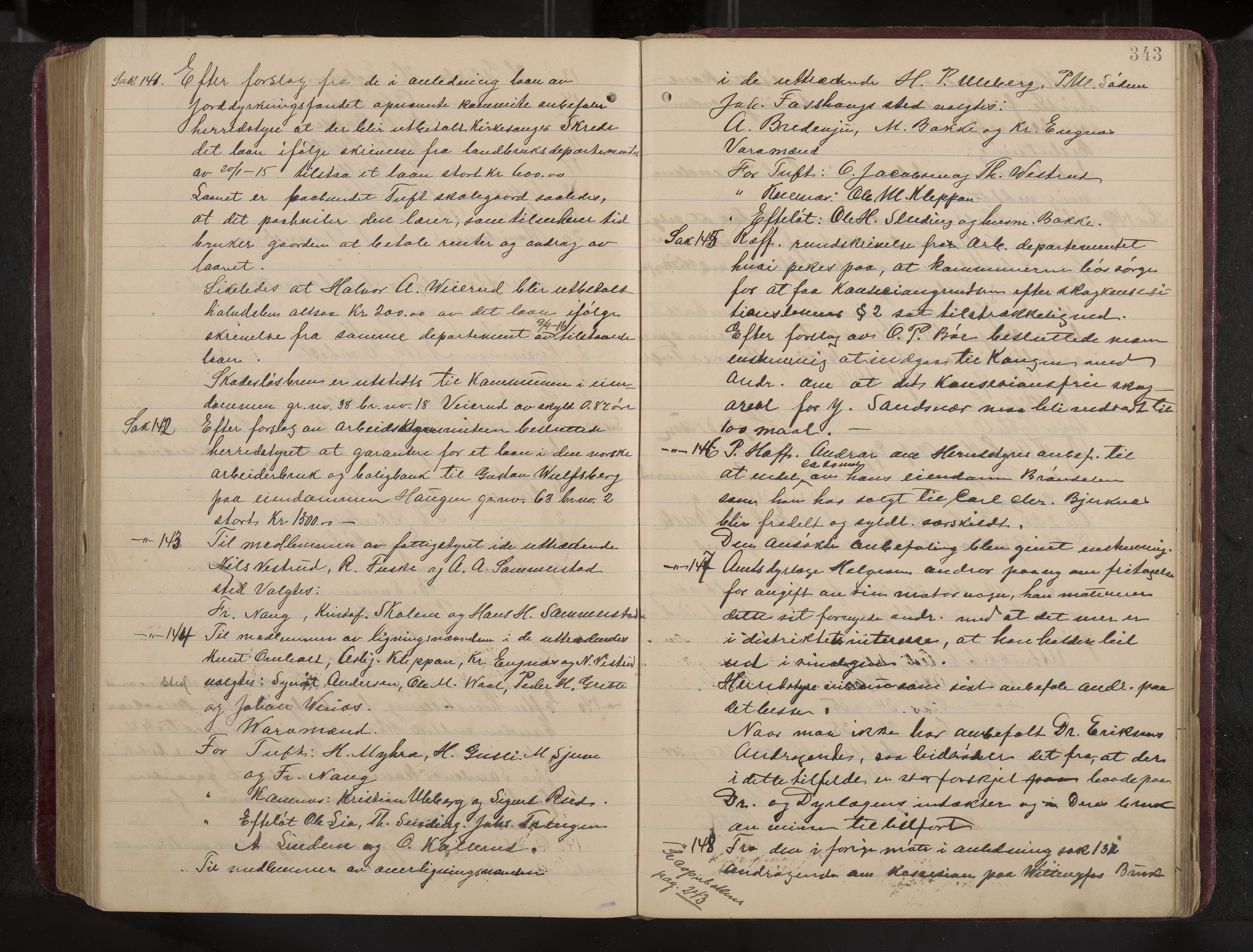 Ytre Sandsvær formannskap og sentraladministrasjon, IKAK/0629021/A/Aa/L0001: Møtebok med register, 1902-1919, p. 343