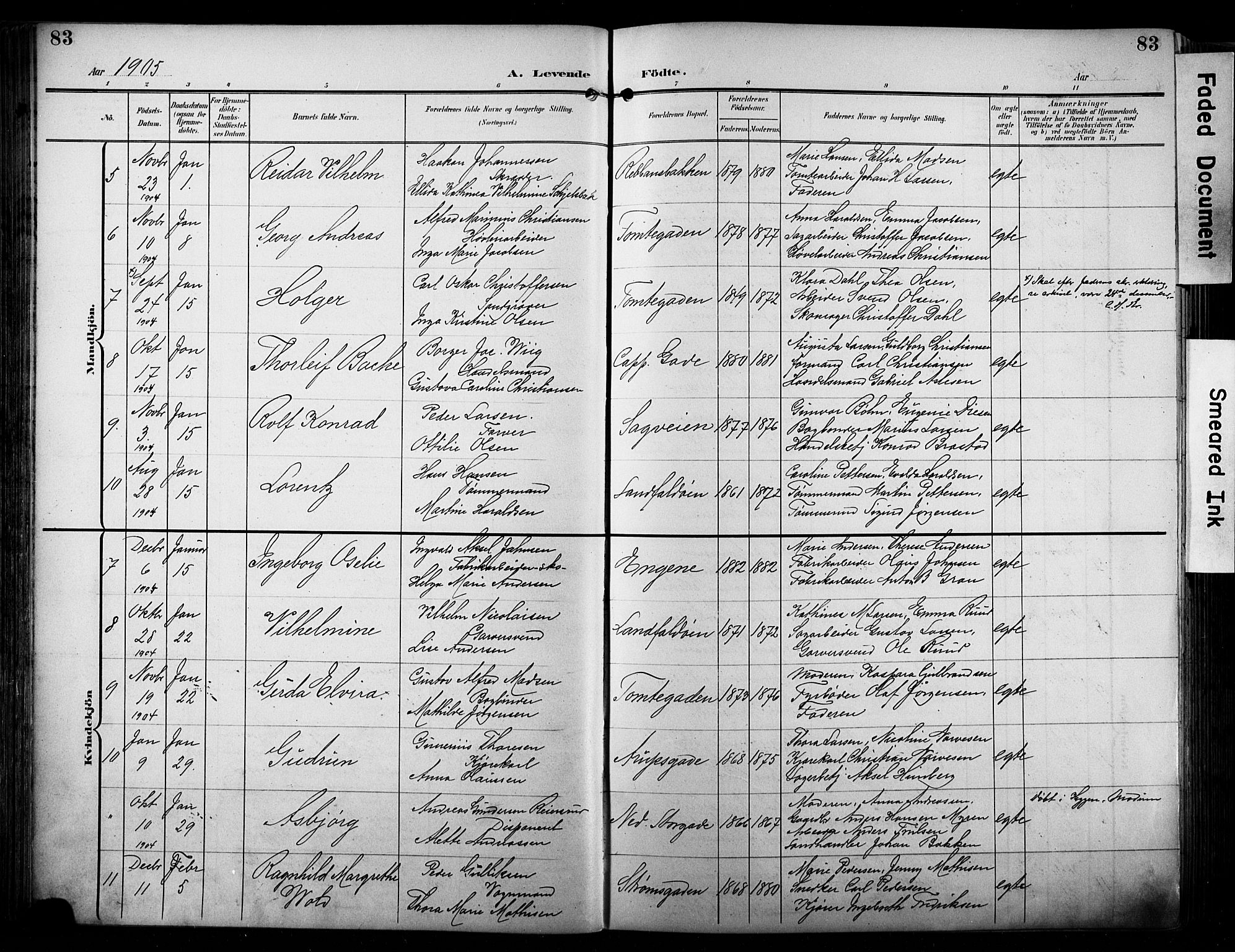 Bragernes kirkebøker, SAKO/A-6/F/Fb/L0009: Parish register (official) no. II 9, 1902-1911, p. 83