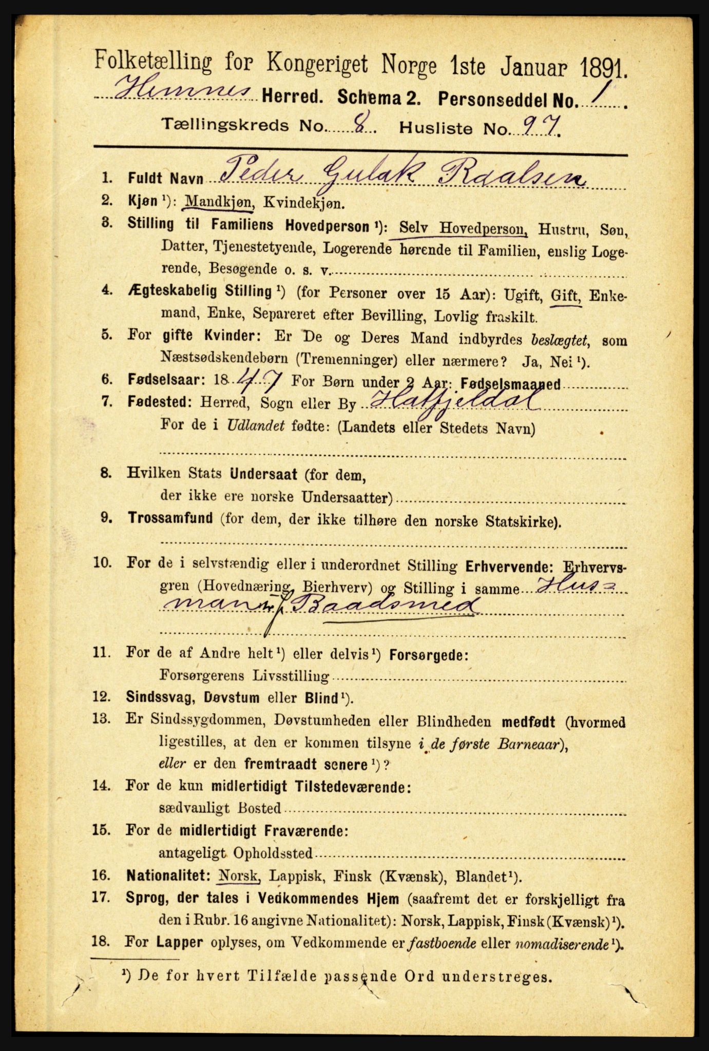 RA, 1891 census for 1832 Hemnes, 1891, p. 4242