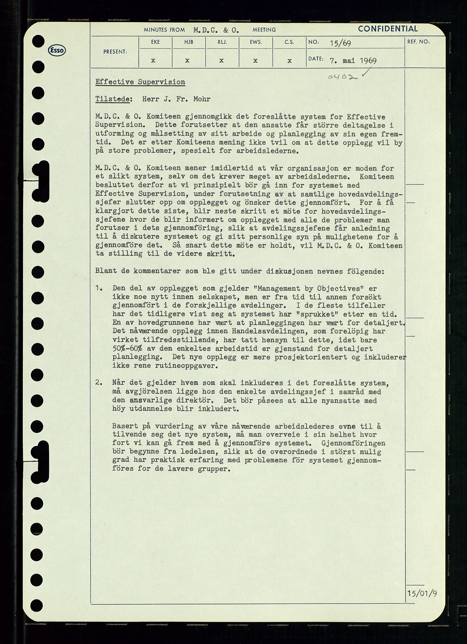 Pa 0982 - Esso Norge A/S, SAST/A-100448/A/Aa/L0003/0001: Den administrerende direksjon Board minutes (styrereferater) og Bedriftforsamlingsprotokoll / Den administrerende direksjon Board minutes (styrereferater), 1969, p. 151