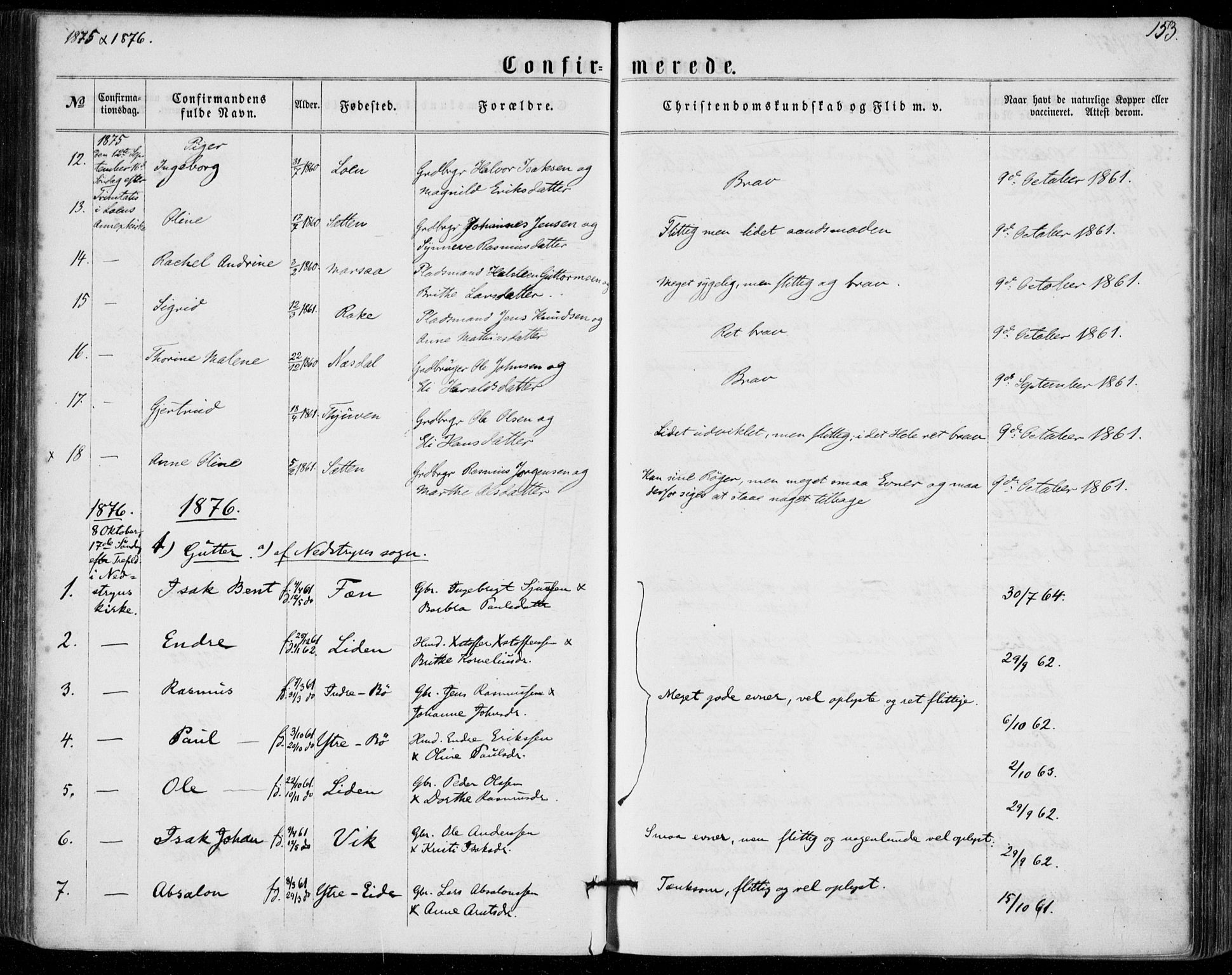 Stryn Sokneprestembete, SAB/A-82501: Parish register (official) no. A 3, 1862-1877, p. 153