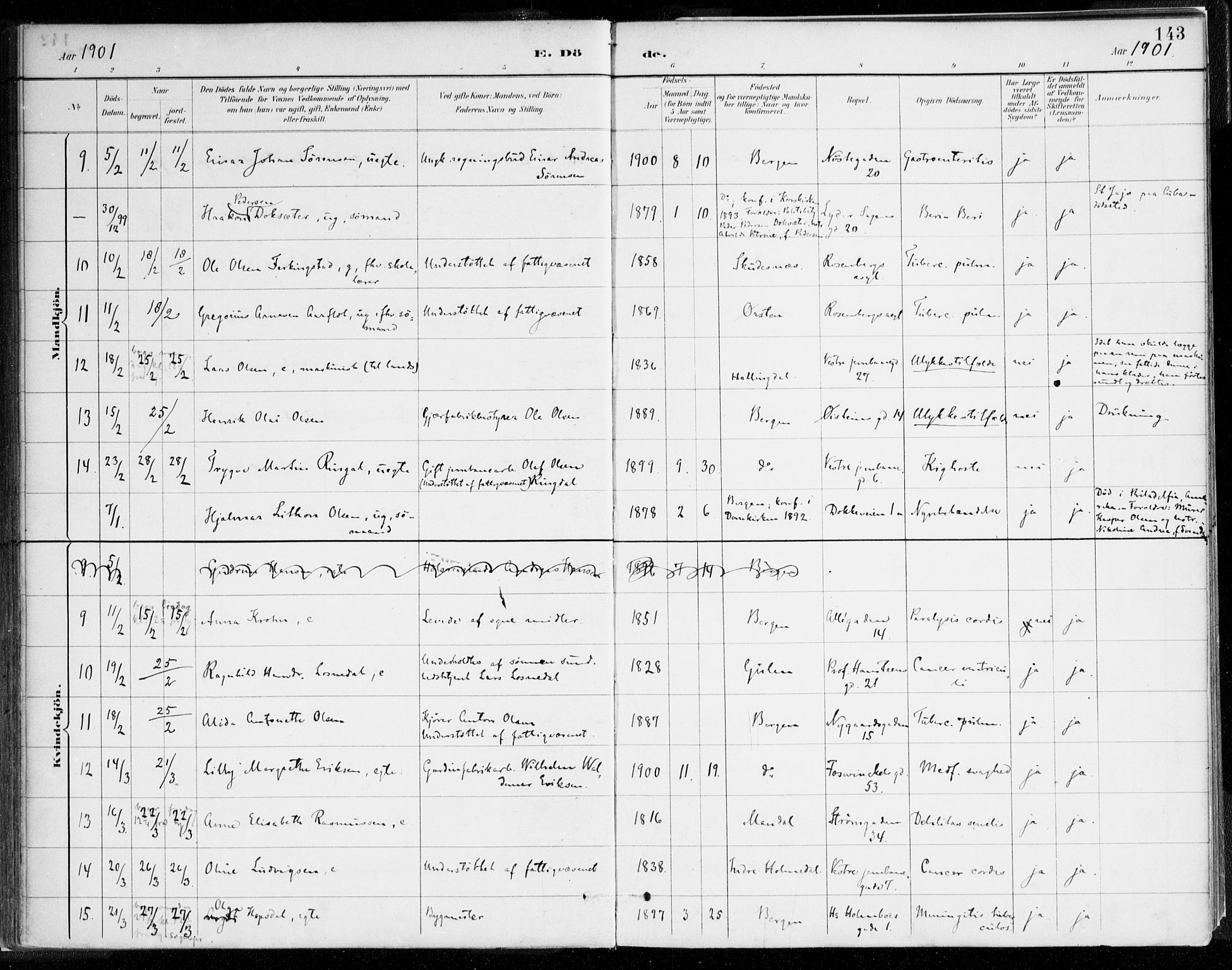 Johanneskirken sokneprestembete, SAB/A-76001/H/Haa/L0019: Parish register (official) no. E 1, 1885-1915, p. 143