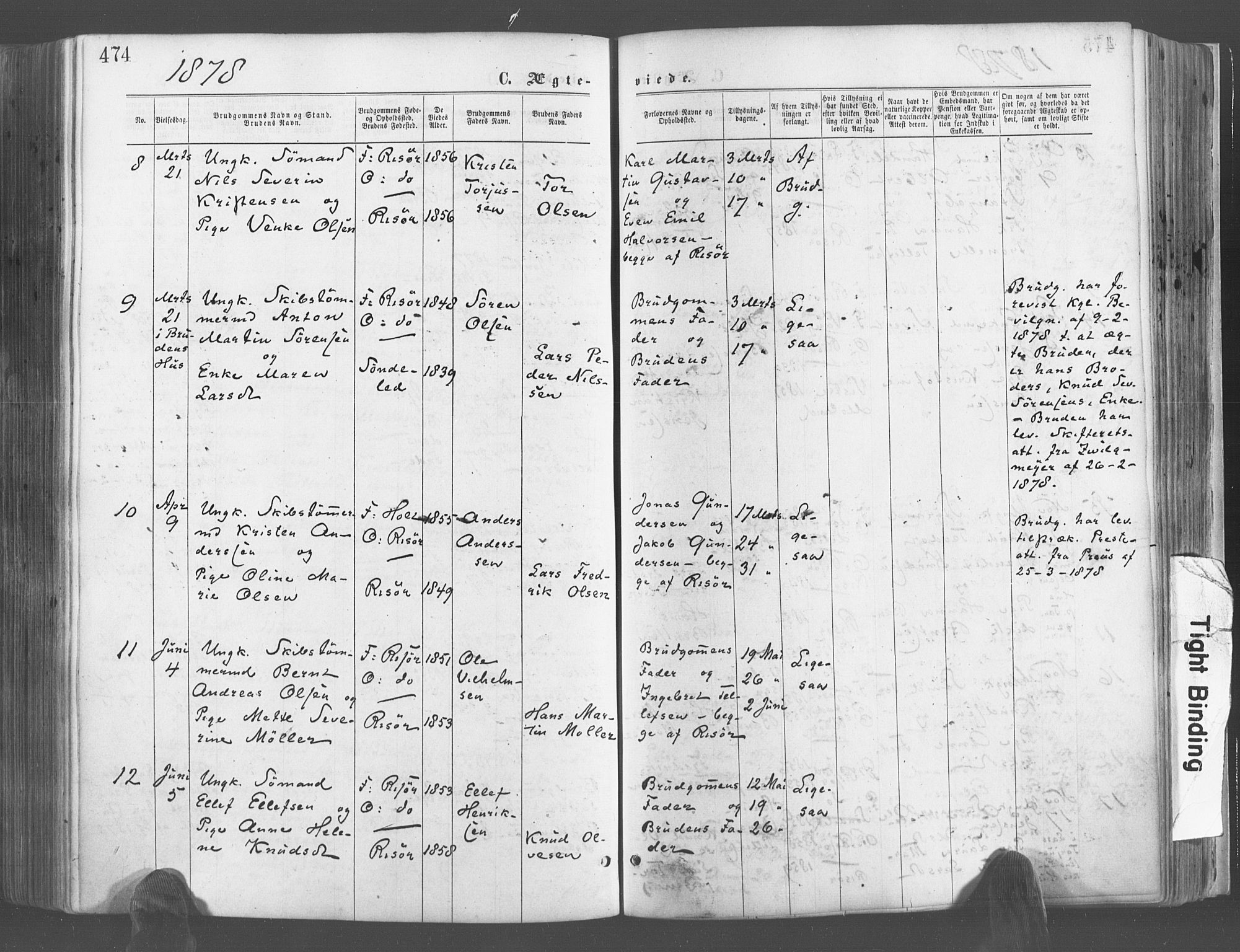 Risør sokneprestkontor, SAK/1111-0035/F/Fa/L0004: Parish register (official) no. A 4, 1865-1882, p. 474