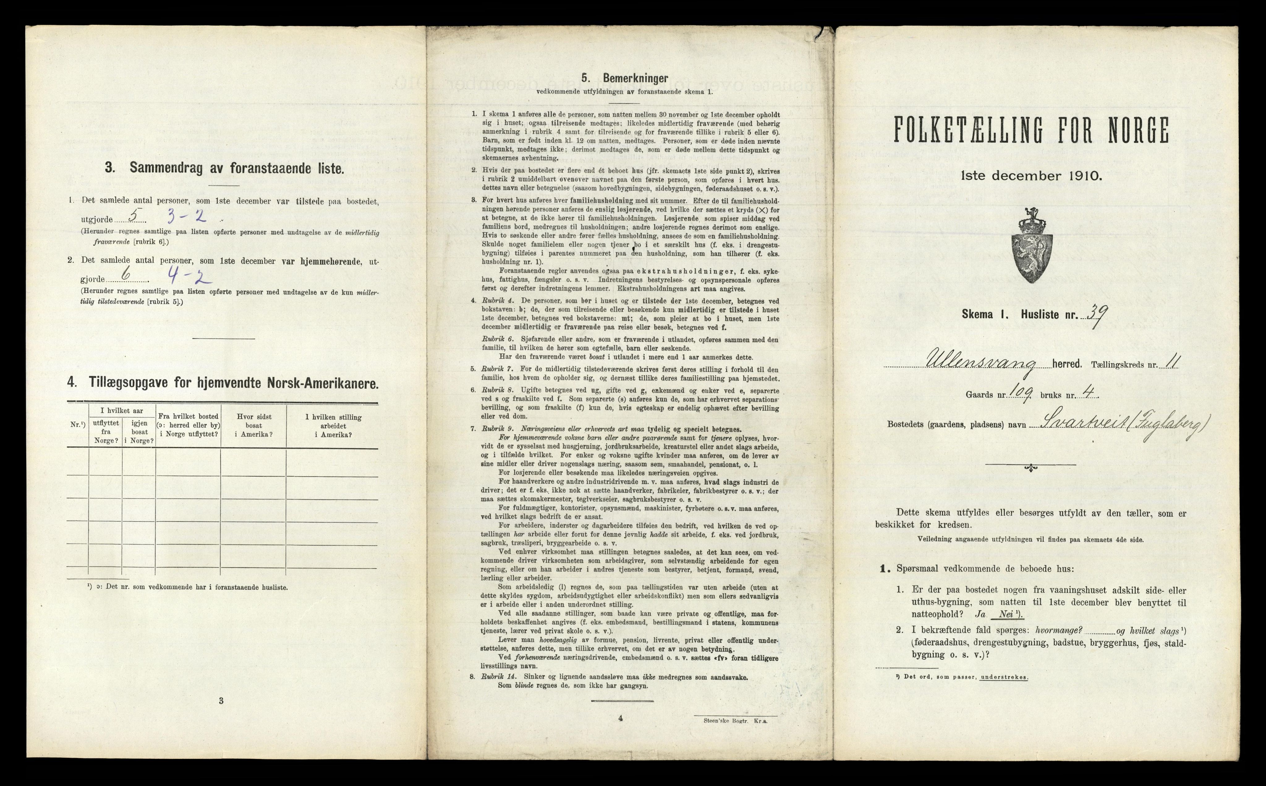 RA, 1910 census for Ullensvang, 1910, p. 1461