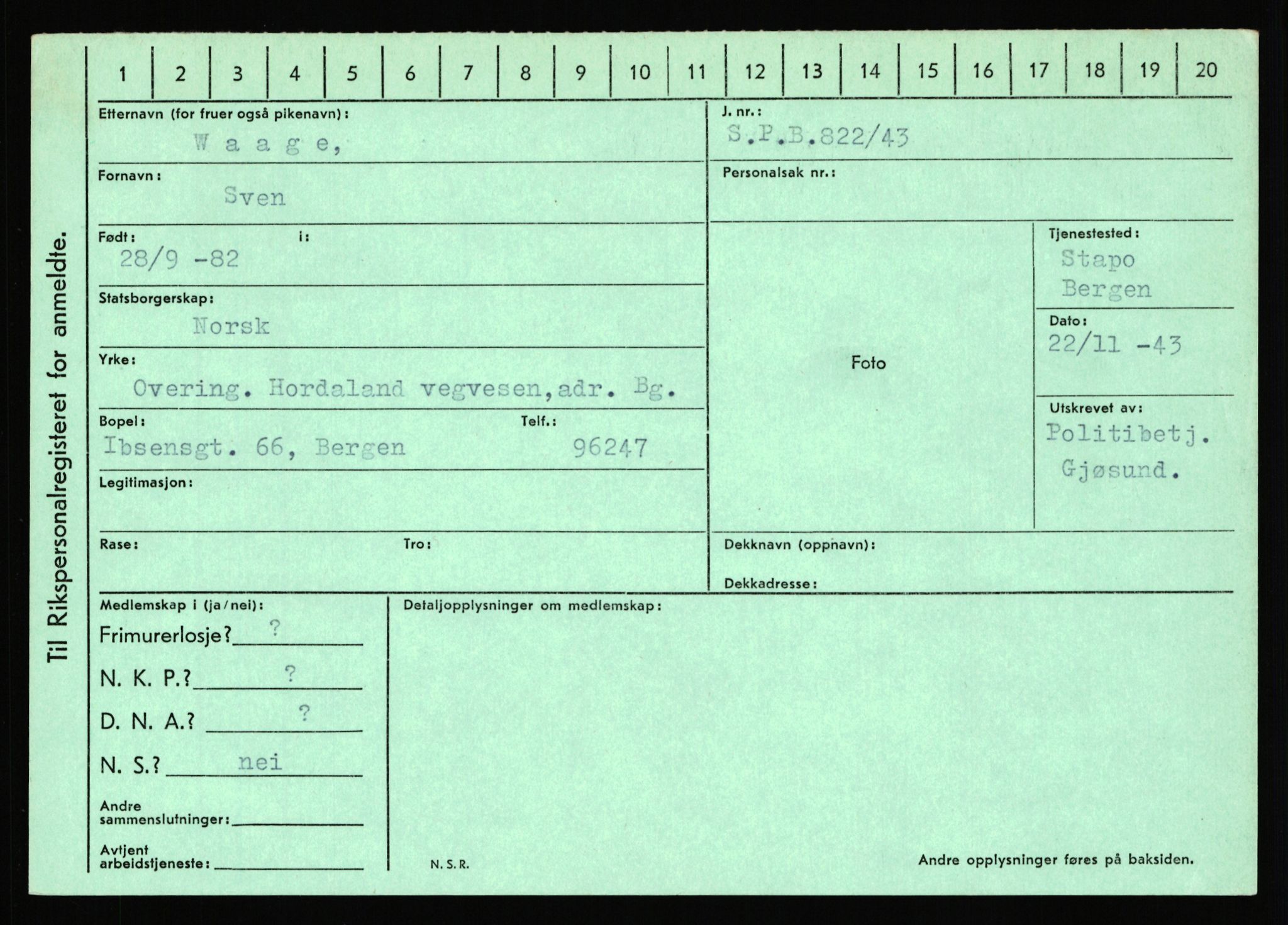 Statspolitiet - Hovedkontoret / Osloavdelingen, AV/RA-S-1329/C/Ca/L0016: Uberg - Øystese, 1943-1945, p. 1579