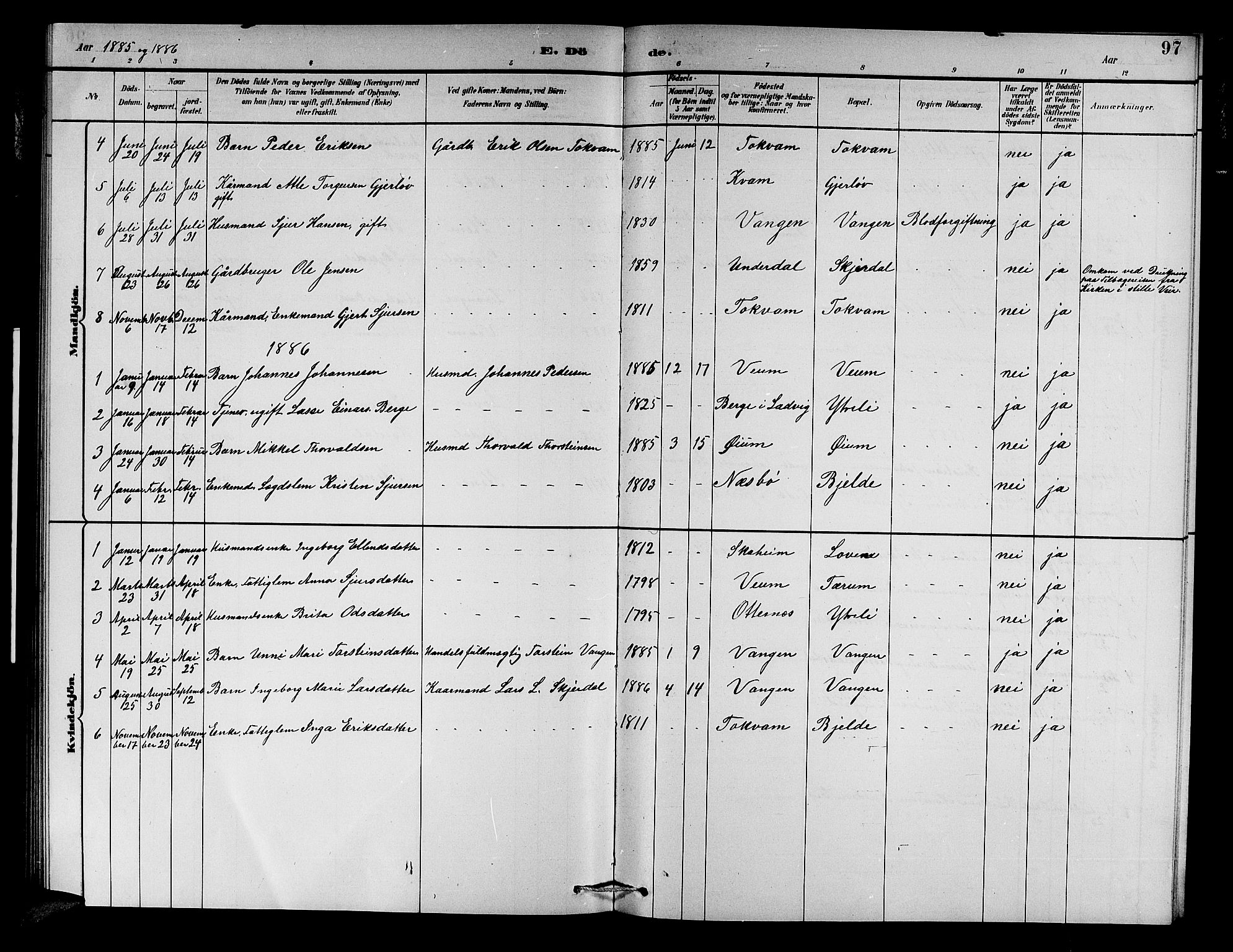 Aurland sokneprestembete, SAB/A-99937/H/Hb/Hba/L0002: Parish register (copy) no. A 2, 1880-1895, p. 97