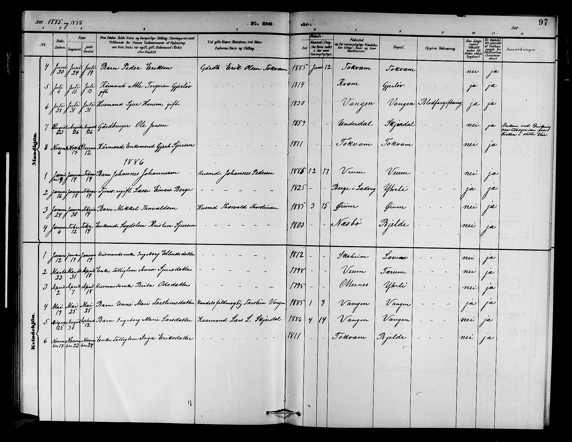 Aurland sokneprestembete, AV/SAB-A-99937/H/Hb/Hba/L0002: Parish register (copy) no. A 2, 1880-1895, p. 97