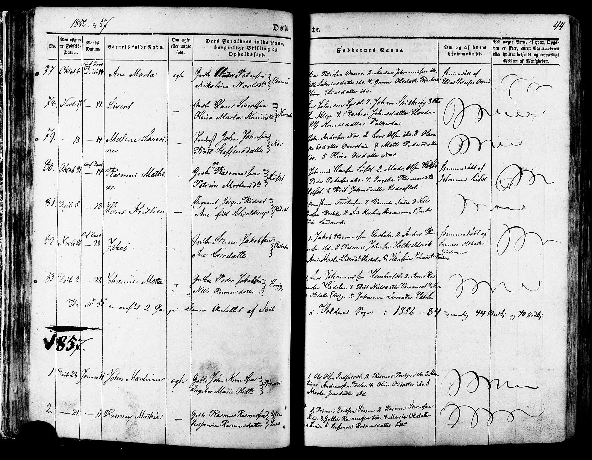 Ministerialprotokoller, klokkerbøker og fødselsregistre - Møre og Romsdal, SAT/A-1454/511/L0140: Parish register (official) no. 511A07, 1851-1878, p. 44