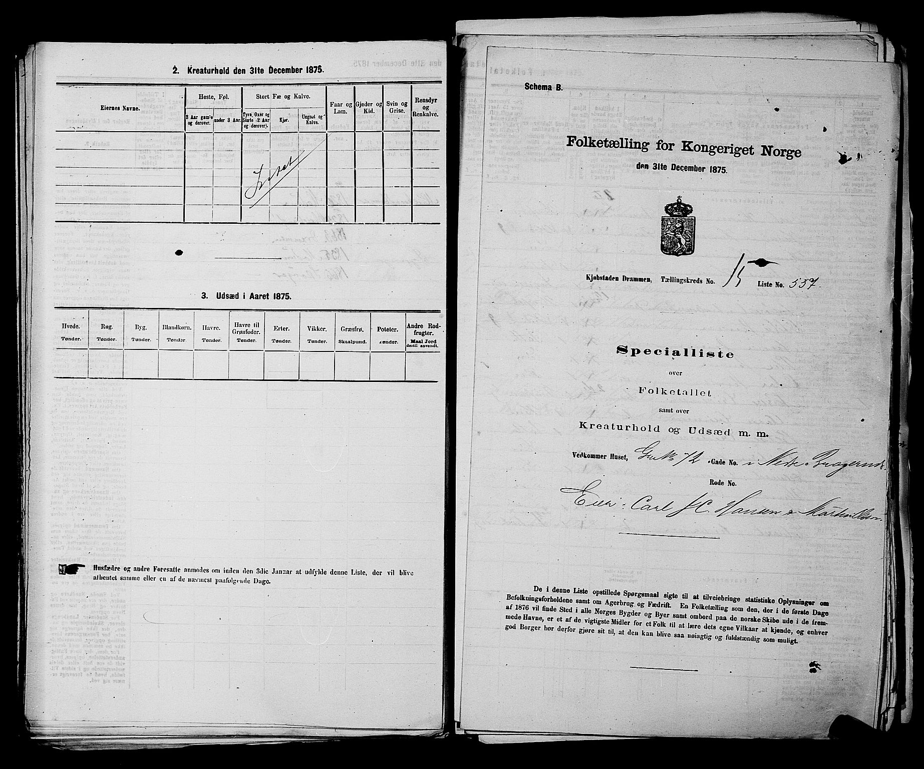 SAKO, 1875 census for 0602 Drammen, 1875, p. 1677