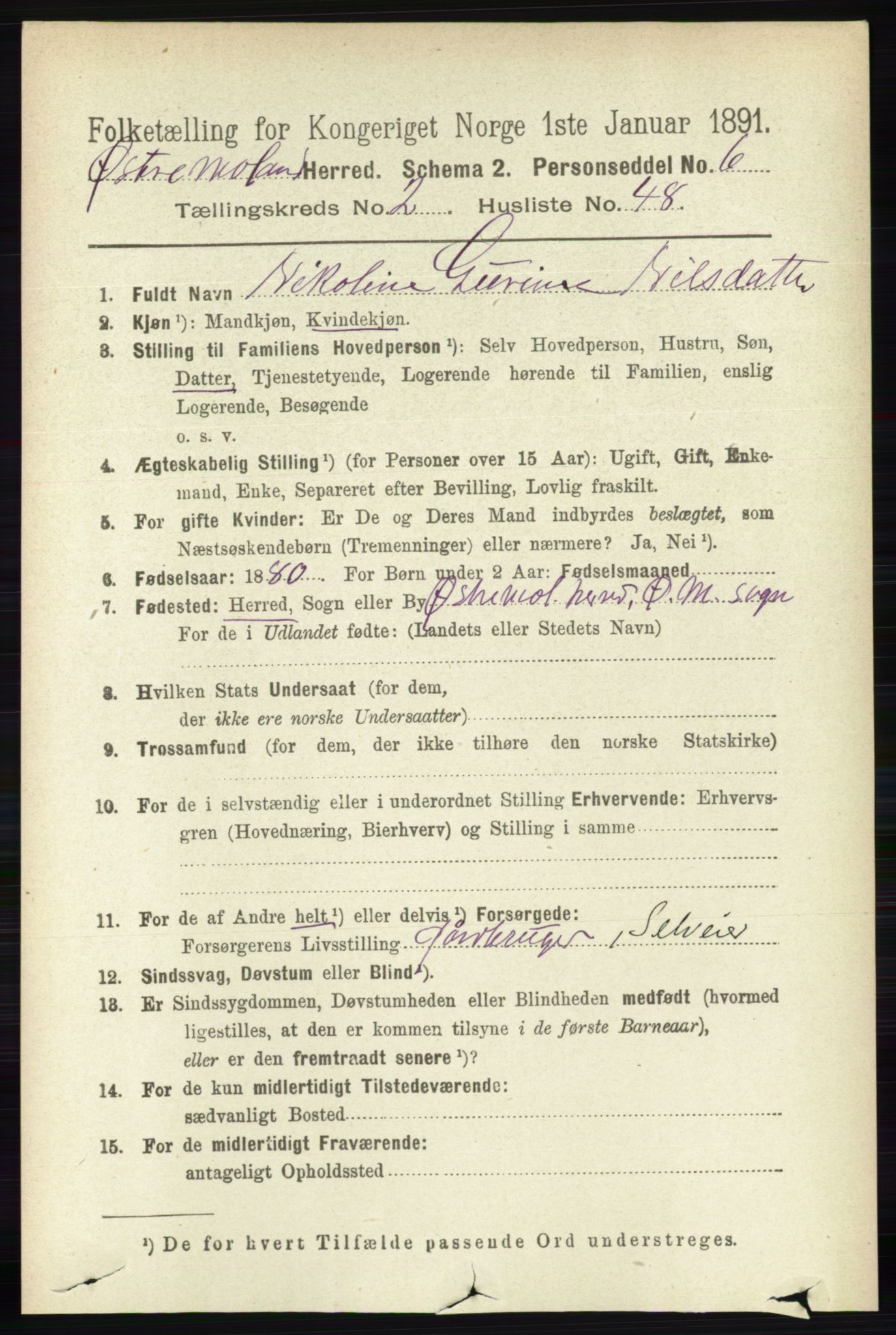 RA, 1891 census for 0918 Austre Moland, 1891, p. 973