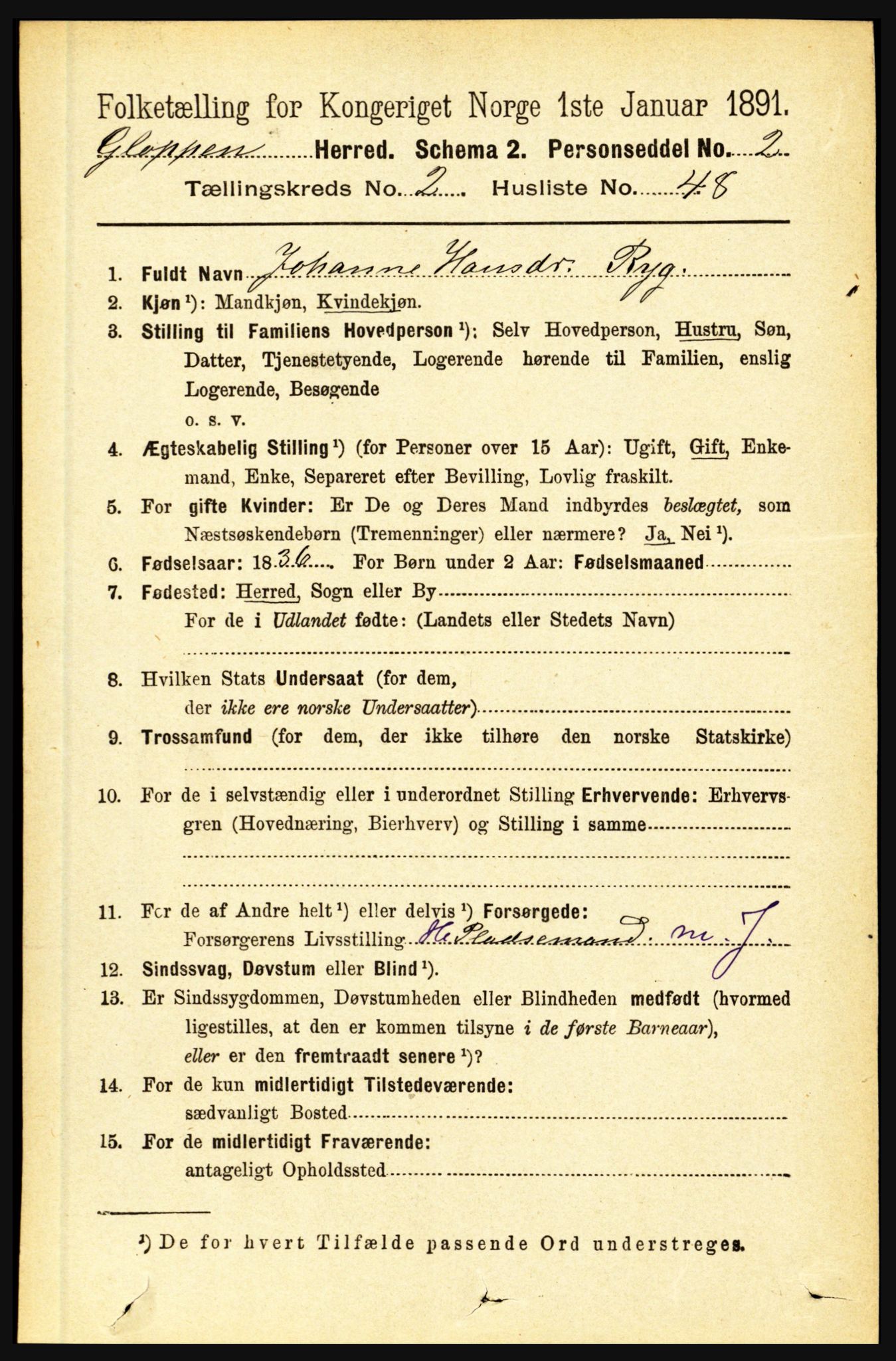 RA, 1891 census for 1445 Gloppen, 1891, p. 942