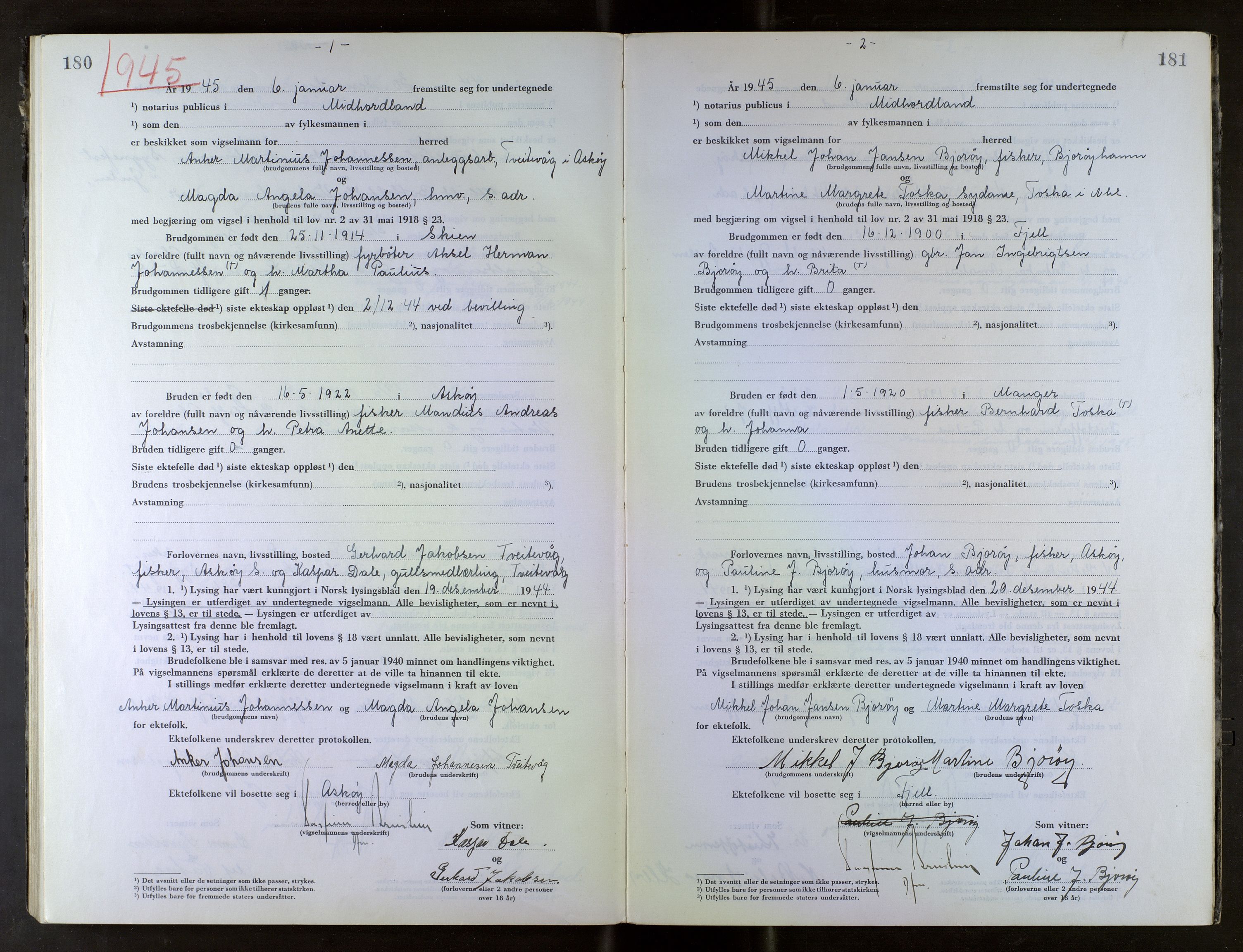 Midhordland sorenskriveri, AV/SAB-A-3001/1/M/Mc/Mca/L0006: Notarialbilag. Vigselbøker, 1944-1945, p. 180-181