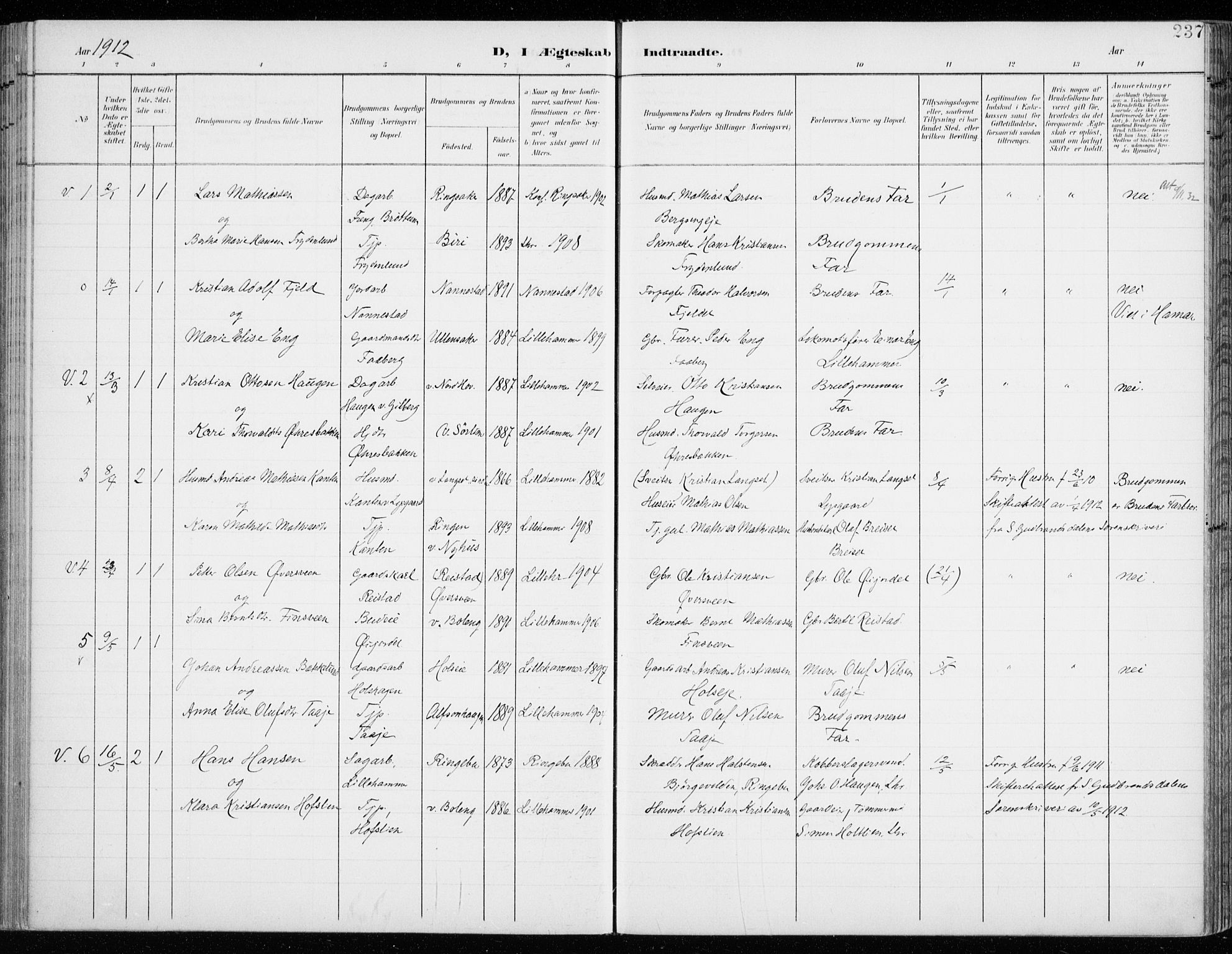 Fåberg prestekontor, SAH/PREST-086/H/Ha/Haa/L0011: Parish register (official) no. 11, 1899-1913, p. 237