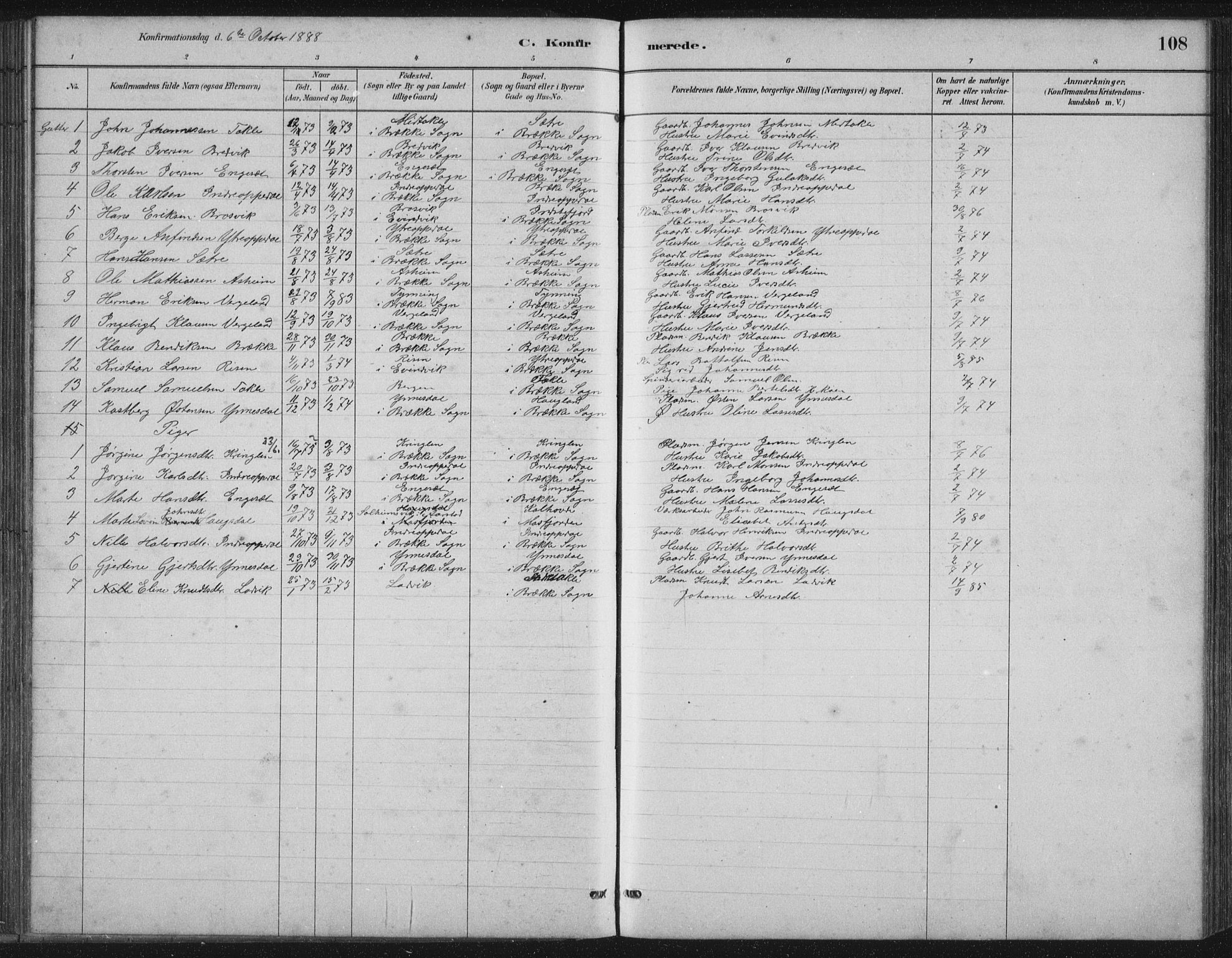 Gulen sokneprestembete, SAB/A-80201/H/Hab/Habc/L0002: Parish register (copy) no. C 2, 1880-1938, p. 108