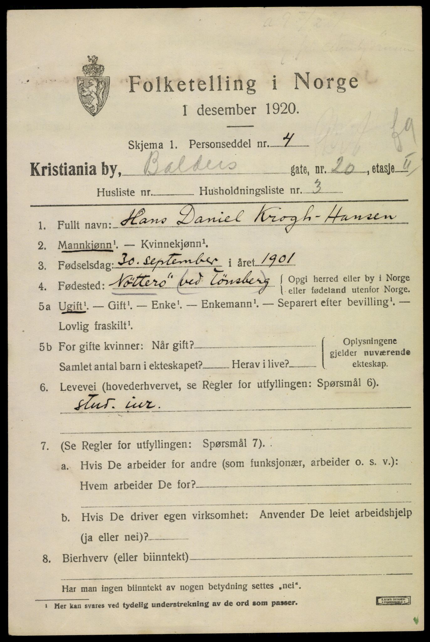 SAO, 1920 census for Kristiania, 1920, p. 150137