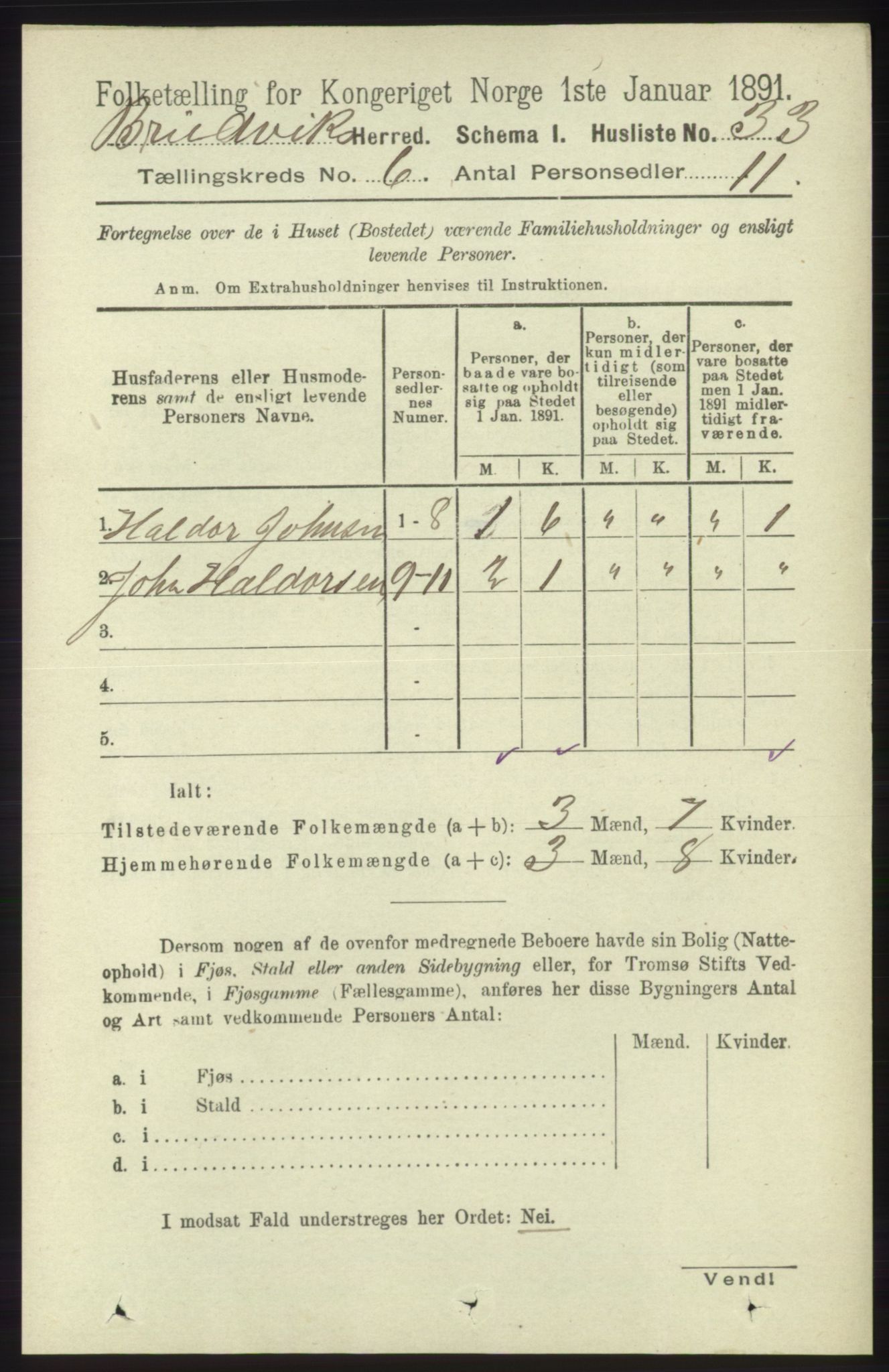 RA, 1891 census for 1251 Bruvik, 1891, p. 1760