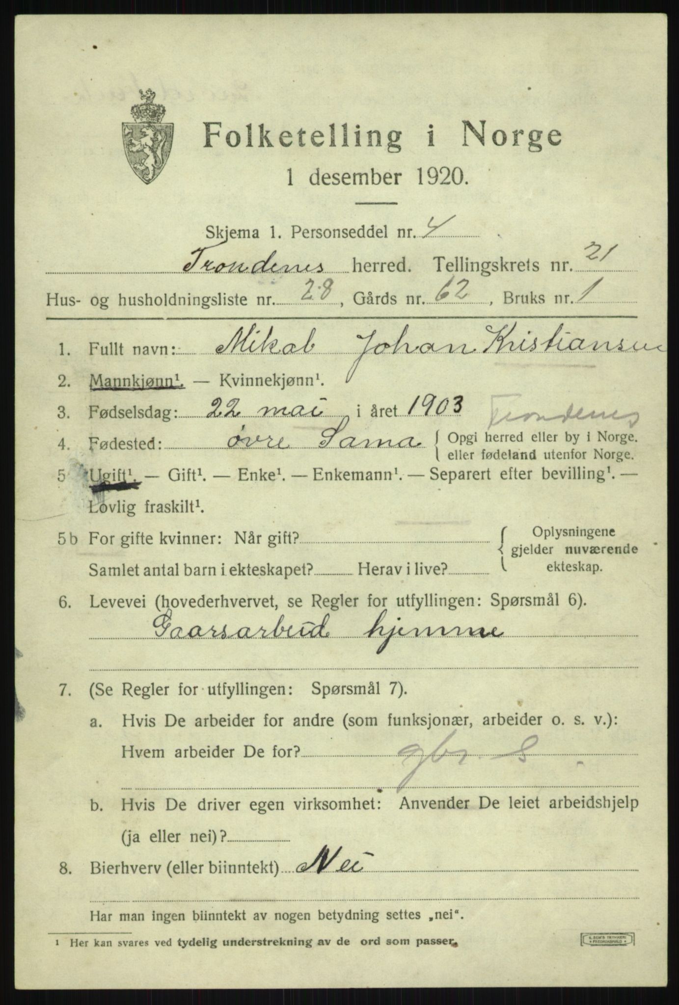 SATØ, 1920 census for Trondenes, 1920, p. 16780