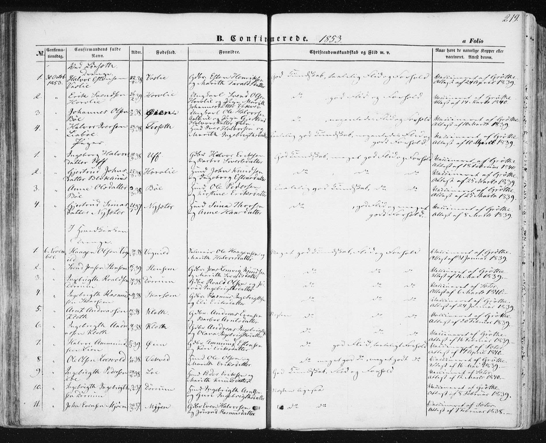 Ministerialprotokoller, klokkerbøker og fødselsregistre - Sør-Trøndelag, SAT/A-1456/678/L0899: Parish register (official) no. 678A08, 1848-1872, p. 219
