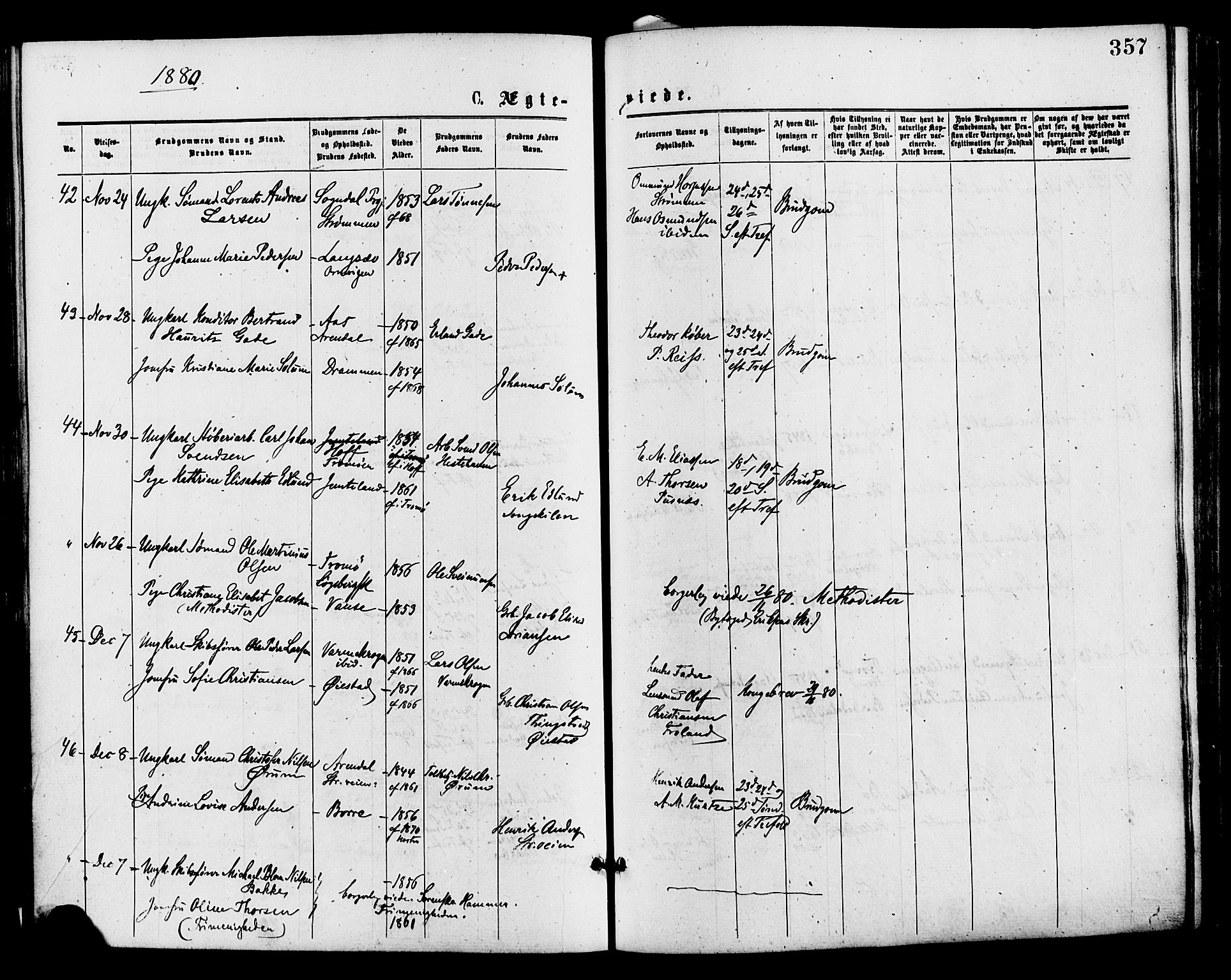 Barbu sokneprestkontor, AV/SAK-1111-0003/F/Fa/L0001: Parish register (official) no. A 1 /1, 1878-1883, p. 357