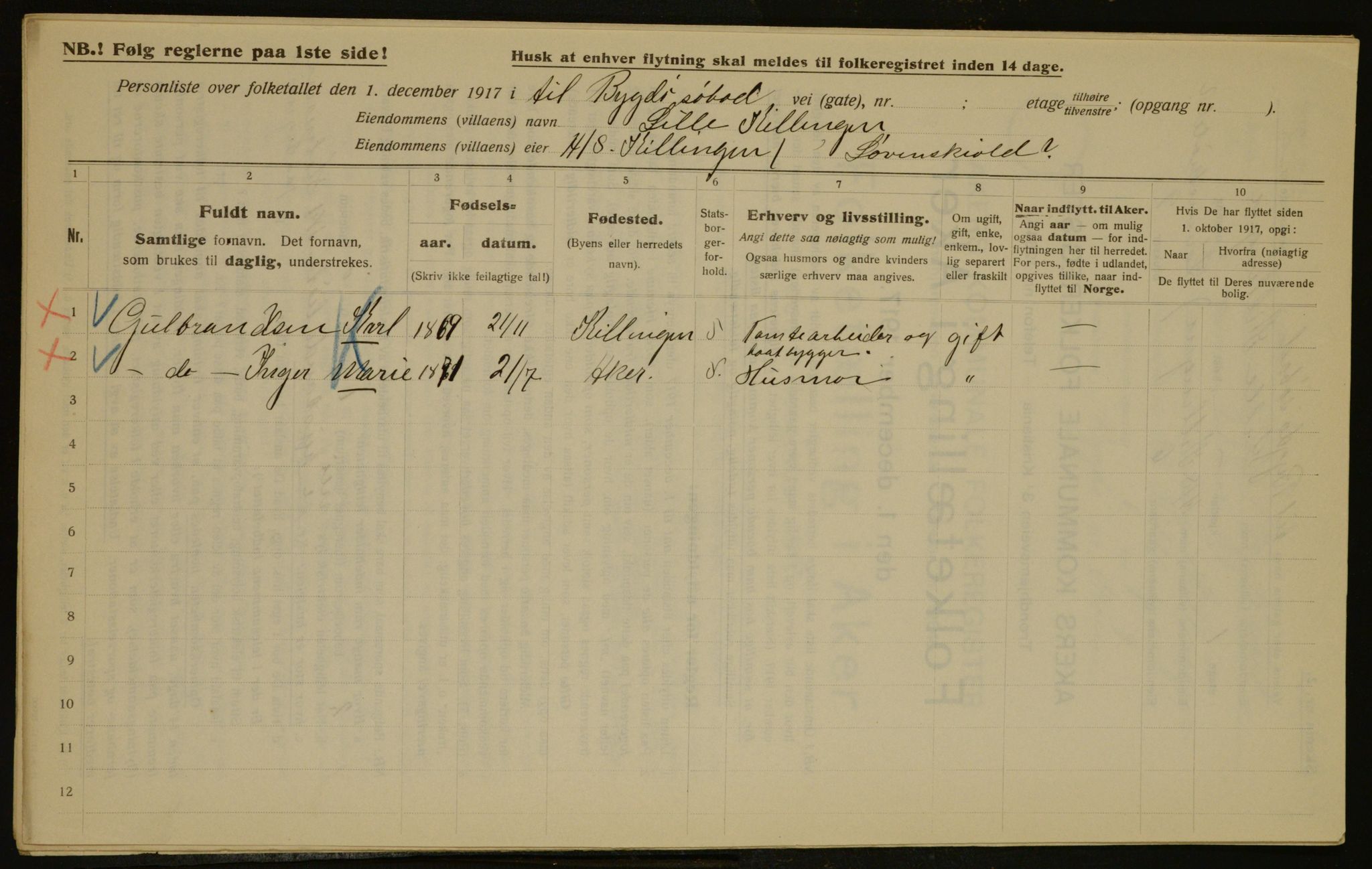 OBA, Municipal Census 1917 for Aker, 1917, p. 5524