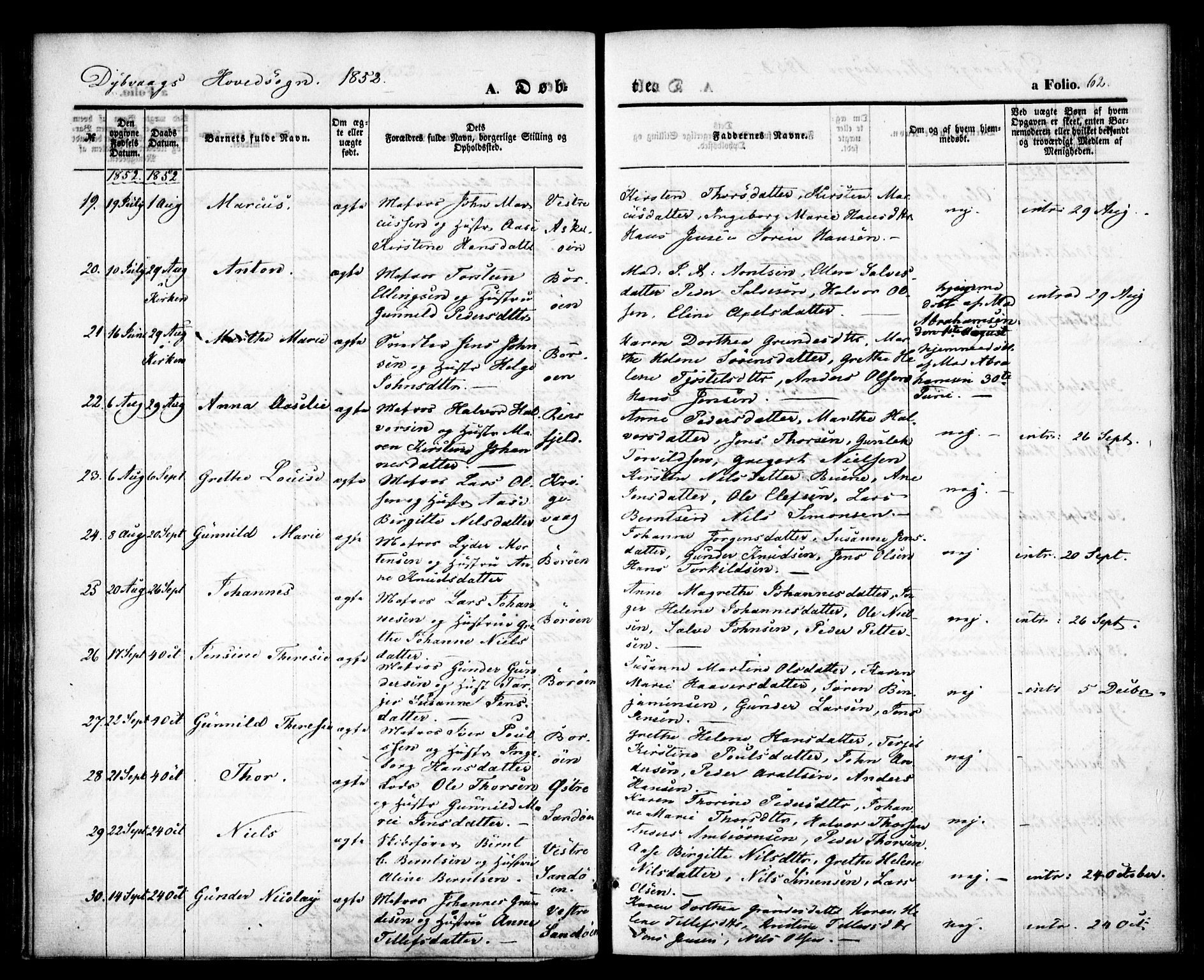 Dypvåg sokneprestkontor, SAK/1111-0007/F/Fa/Faa/L0005: Parish register (official) no. A 5, 1841-1854, p. 62