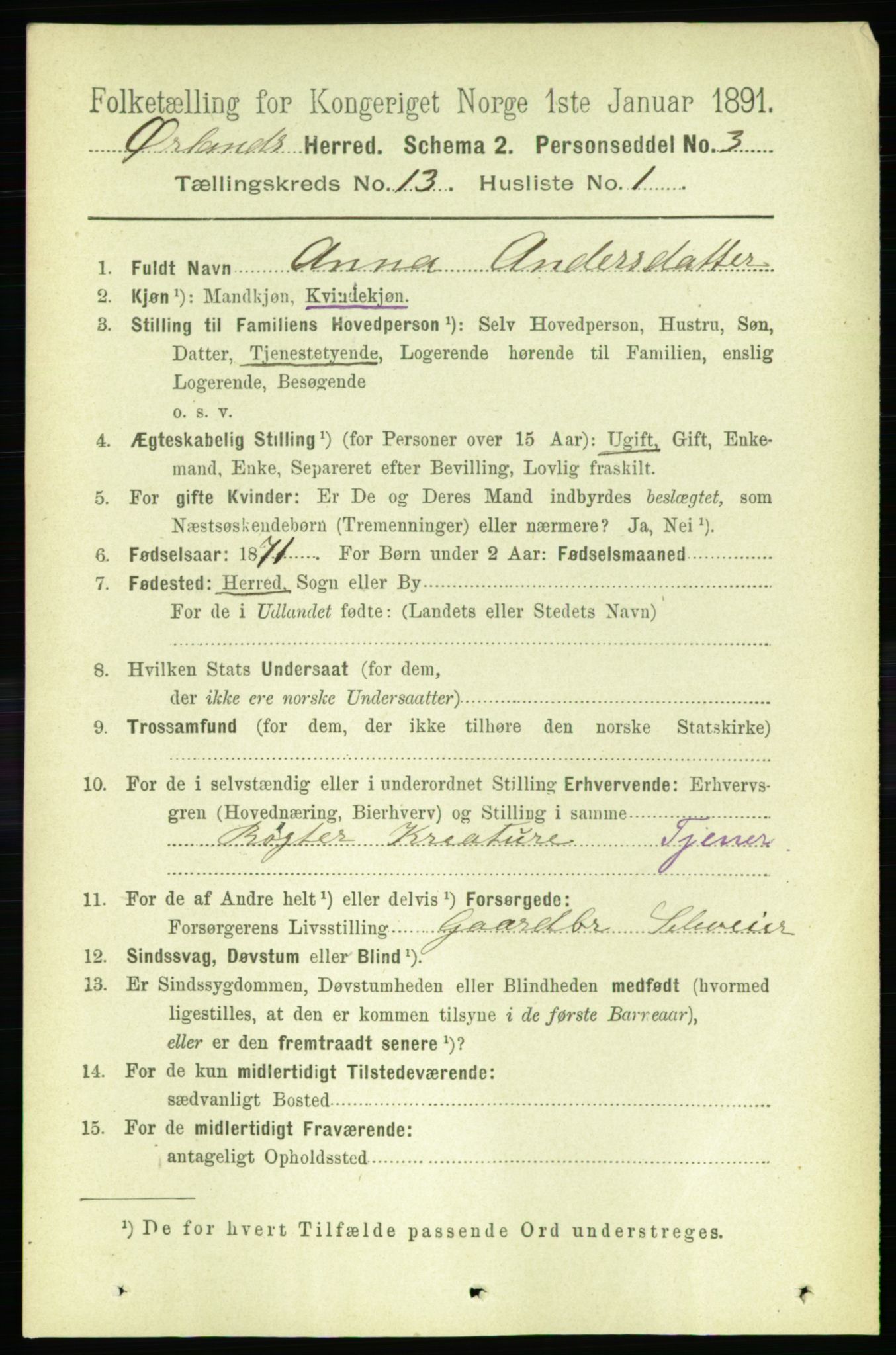 RA, 1891 census for 1621 Ørland, 1891, p. 5867