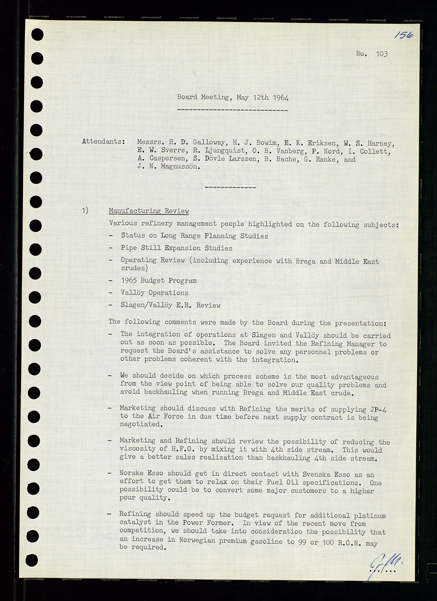 Pa 0982 - Esso Norge A/S, AV/SAST-A-100448/A/Aa/L0001/0004: Den administrerende direksjon Board minutes (styrereferater) / Den administrerende direksjon Board minutes (styrereferater), 1963-1964, p. 105