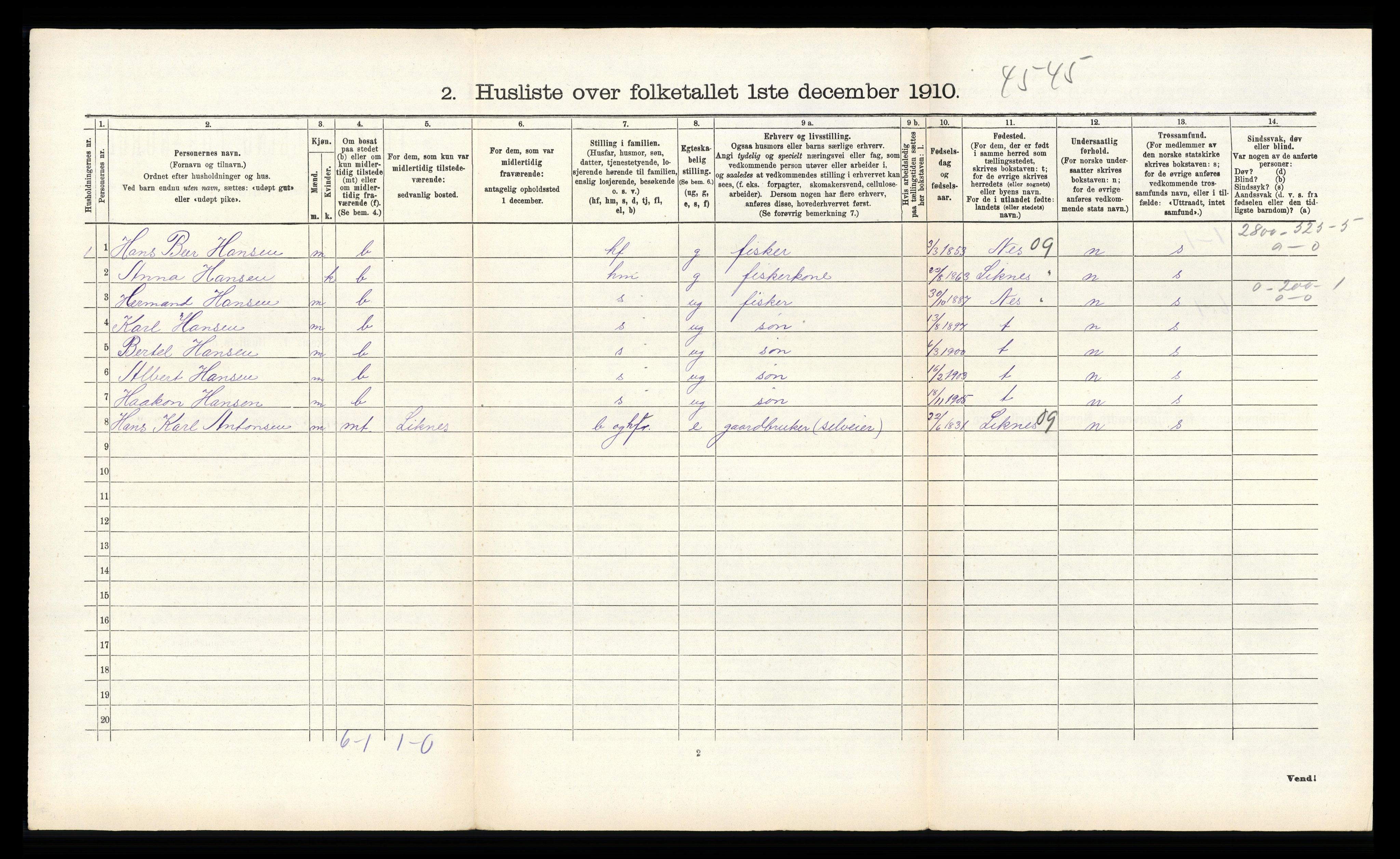 RA, 1910 census for Hidra, 1910, p. 600