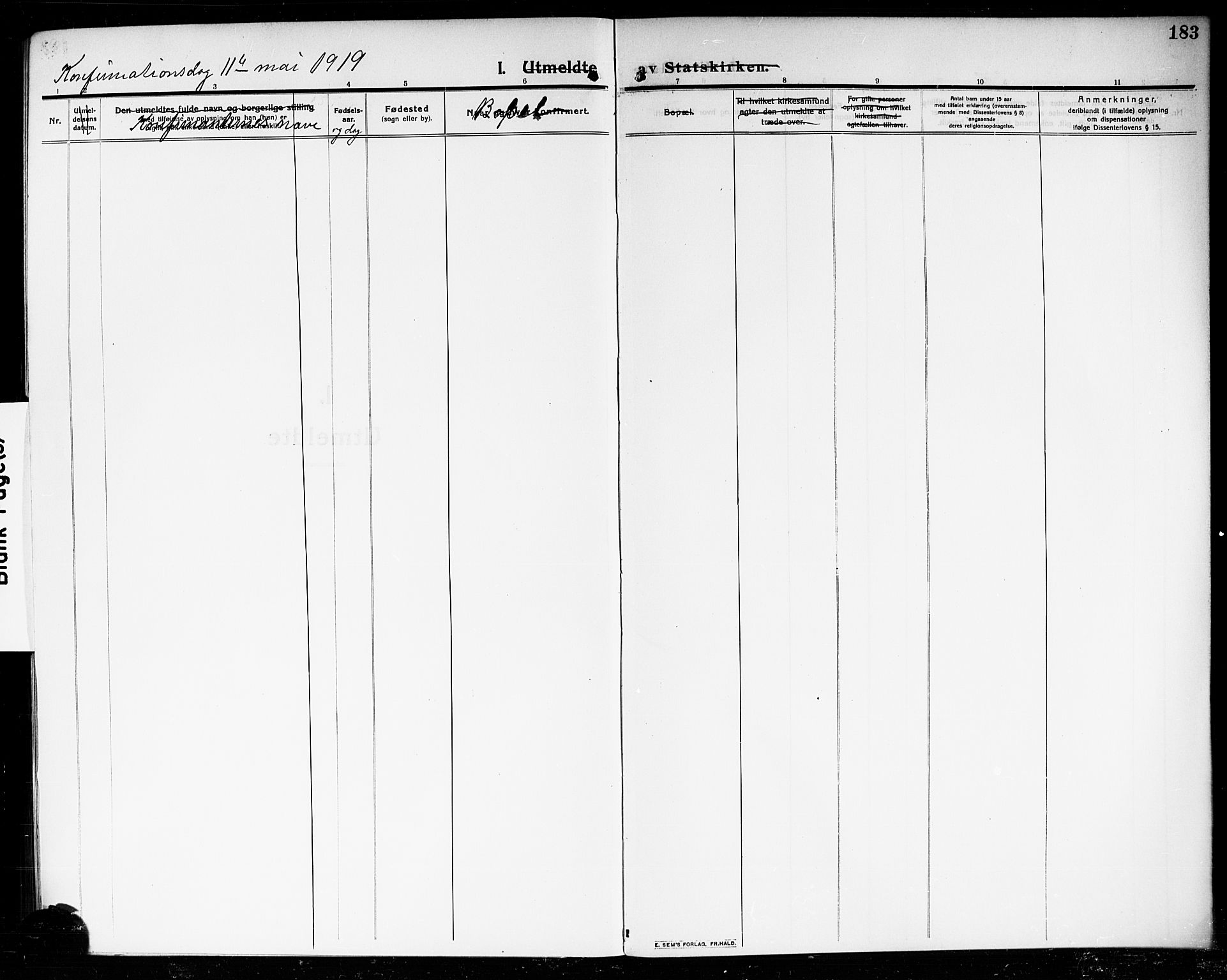 Moss prestekontor Kirkebøker, AV/SAO-A-2003/G/Gb/L0003: Parish register (copy) no. II 3, 1910-1919, p. 183