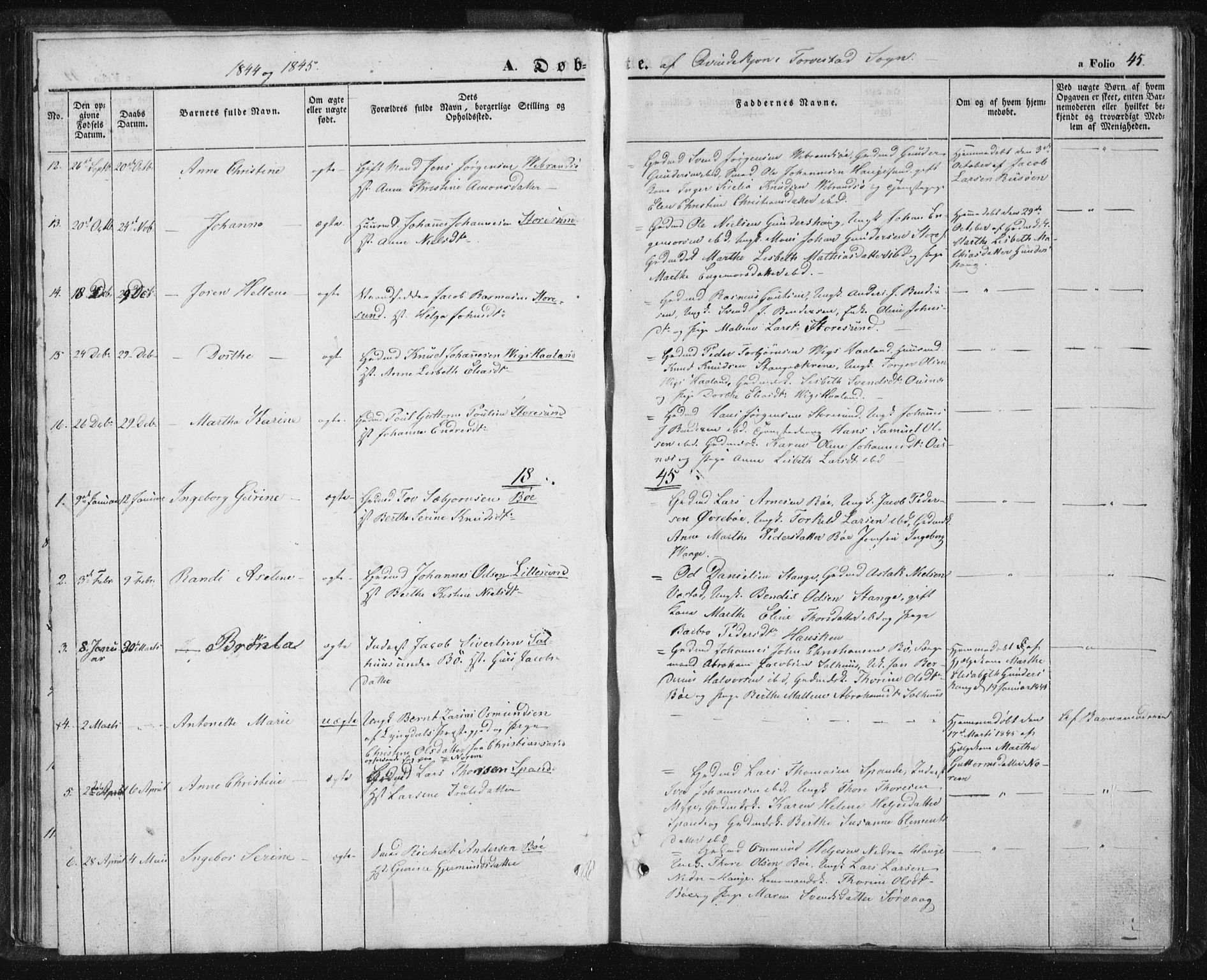 Torvastad sokneprestkontor, AV/SAST-A -101857/H/Ha/Haa/L0005: Parish register (official) no. A 5, 1836-1847, p. 45