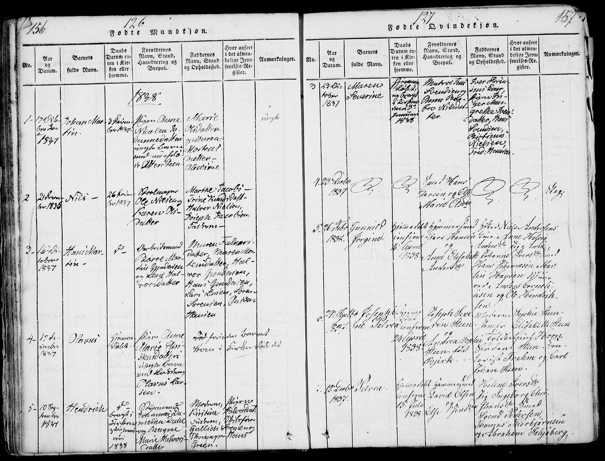 Larvik kirkebøker, AV/SAKO-A-352/F/Fb/L0002: Parish register (official) no. II 2, 1818-1842, p. 156-157