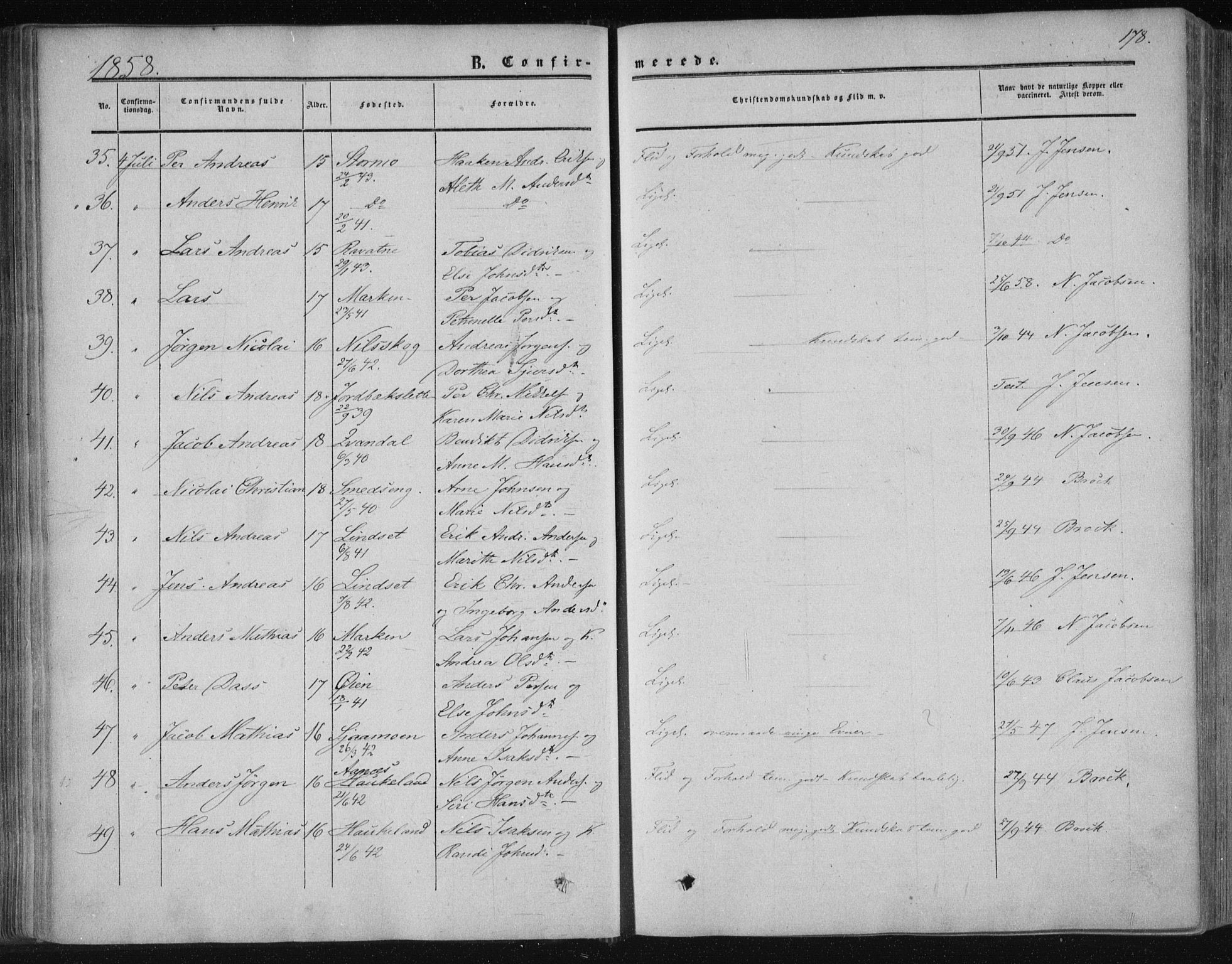 Ministerialprotokoller, klokkerbøker og fødselsregistre - Nordland, AV/SAT-A-1459/820/L0293: Parish register (official) no. 820A14, 1855-1865, p. 178