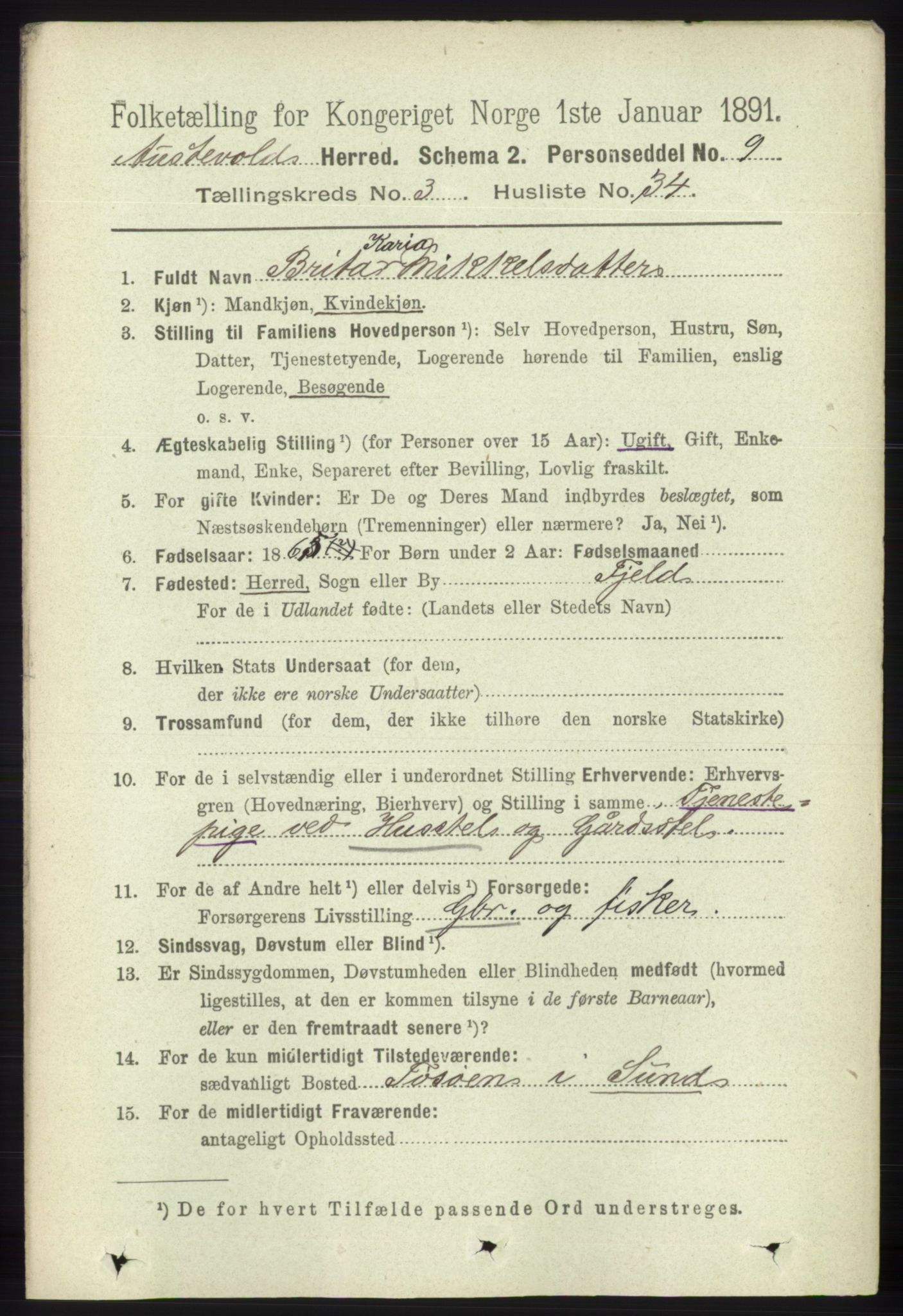 RA, 1891 census for 1244 Austevoll, 1891, p. 1183