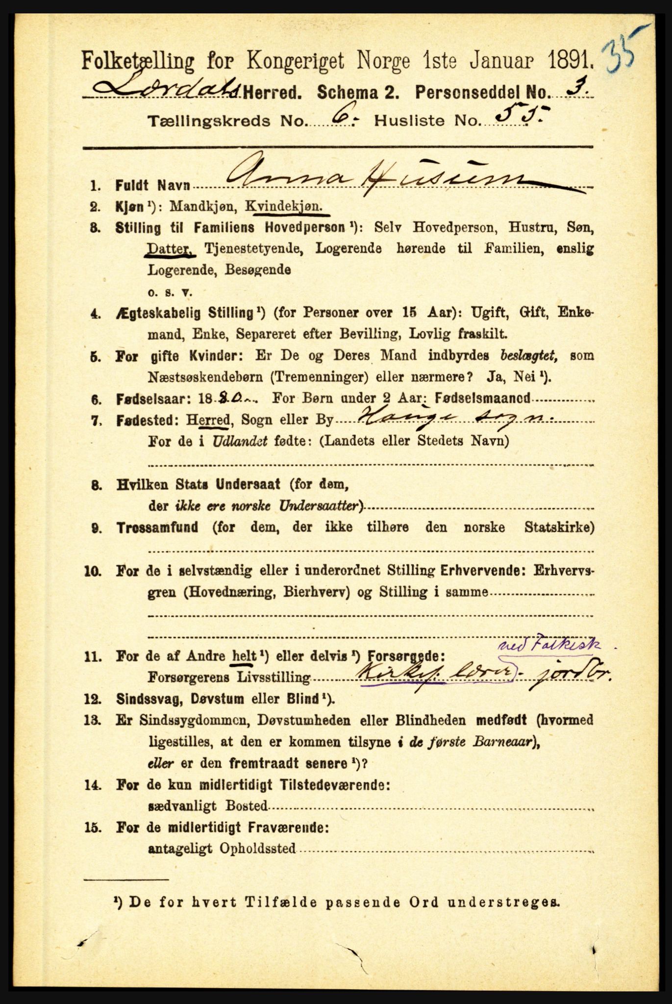 RA, 1891 census for 1422 Lærdal, 1891, p. 740