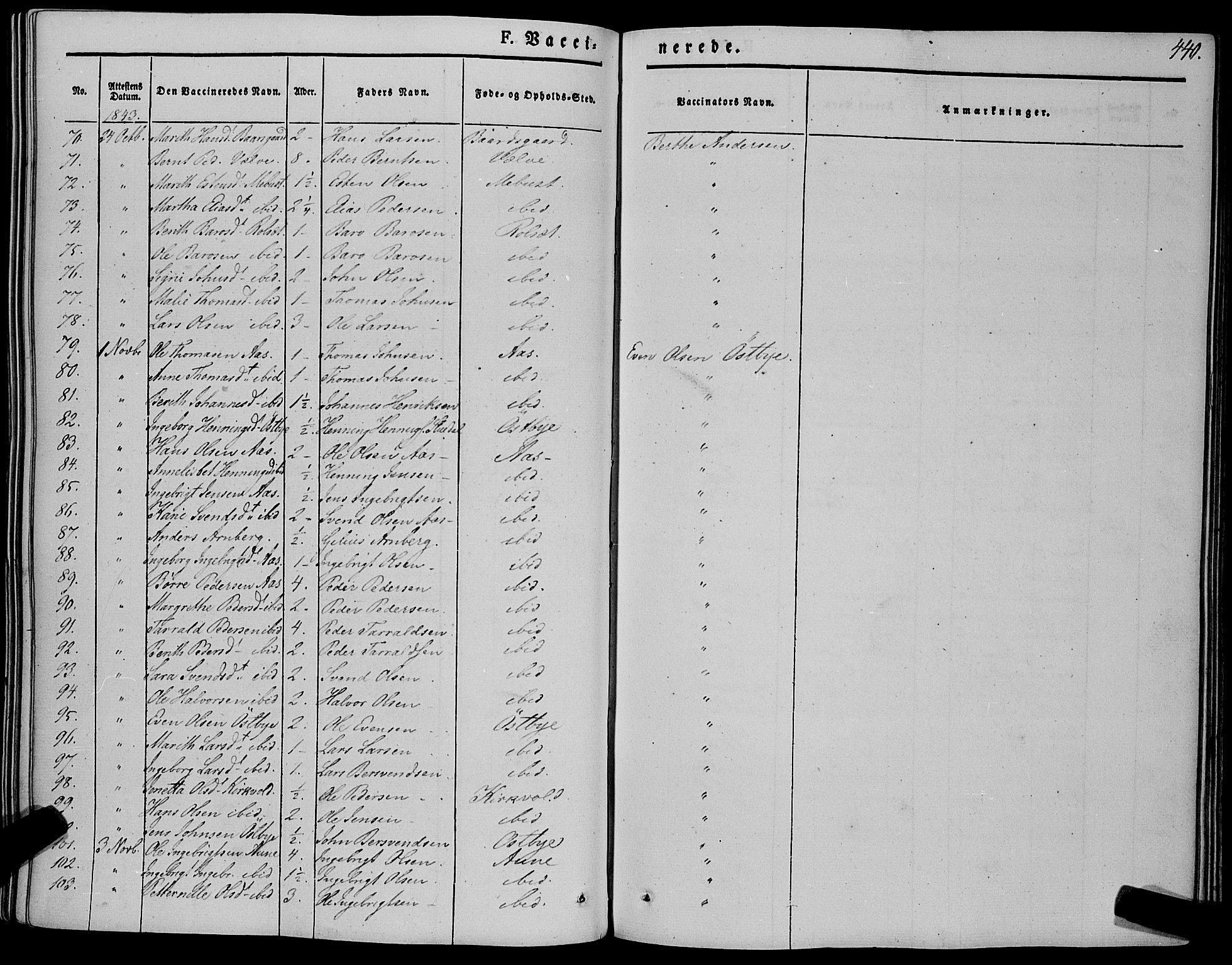 Ministerialprotokoller, klokkerbøker og fødselsregistre - Sør-Trøndelag, SAT/A-1456/695/L1145: Parish register (official) no. 695A06 /1, 1843-1859, p. 440
