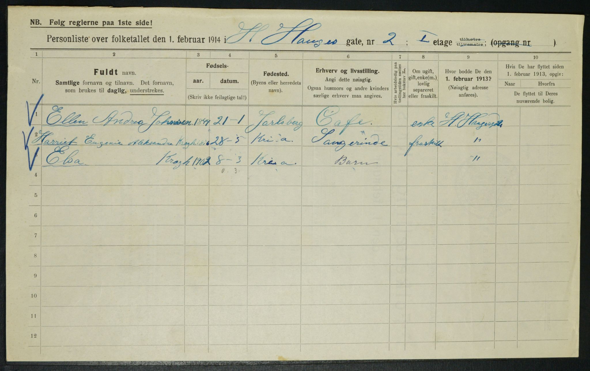 OBA, Municipal Census 1914 for Kristiania, 1914, p. 34796