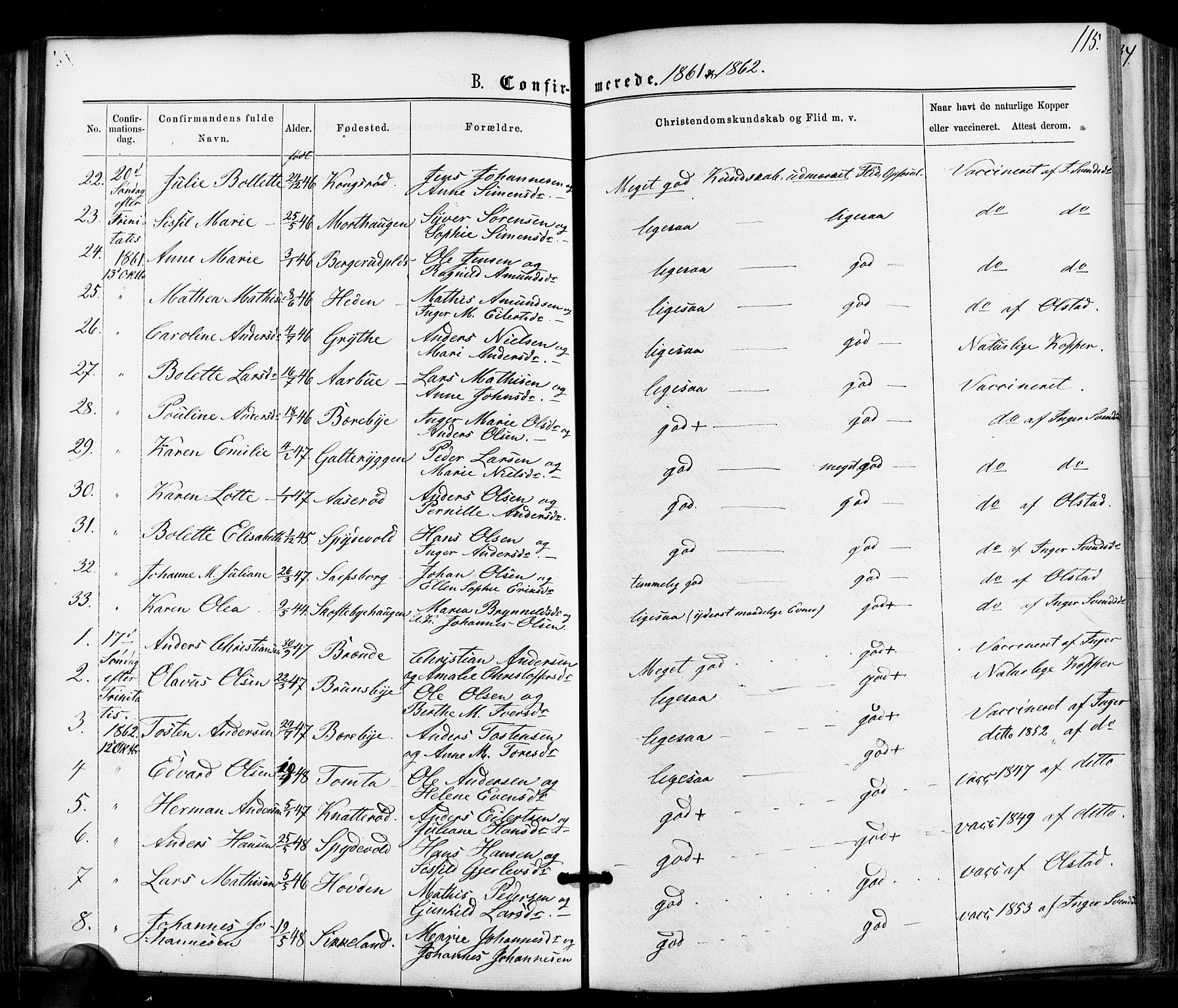 Varteig prestekontor Kirkebøker, SAO/A-10447a/F/Fa/L0001: Parish register (official) no. 1, 1861-1877, p. 115