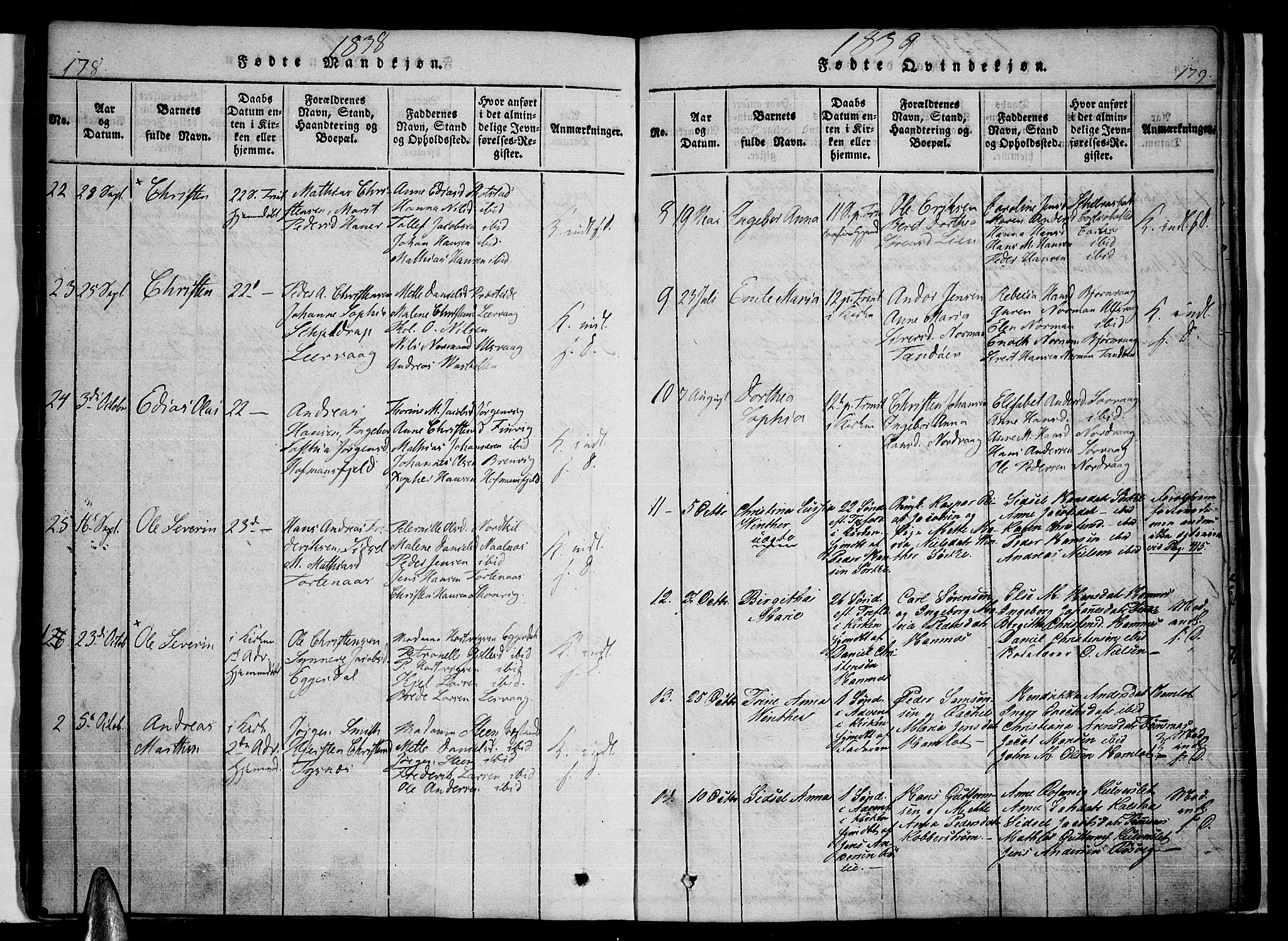 Ministerialprotokoller, klokkerbøker og fødselsregistre - Nordland, AV/SAT-A-1459/859/L0842: Parish register (official) no. 859A02, 1821-1839, p. 178-179