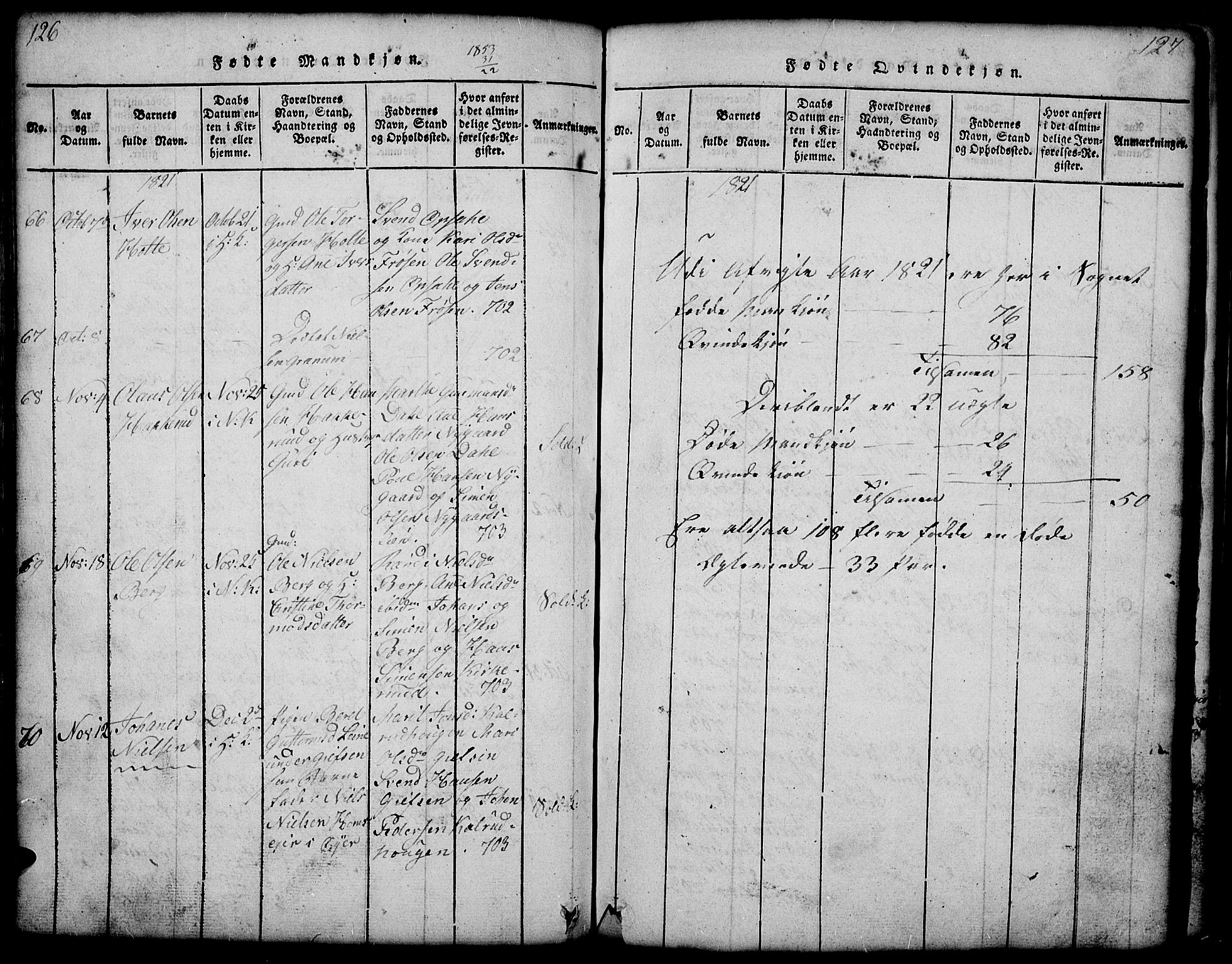 Gausdal prestekontor, AV/SAH-PREST-090/H/Ha/Hab/L0001: Parish register (copy) no. 1, 1817-1848, p. 126-127