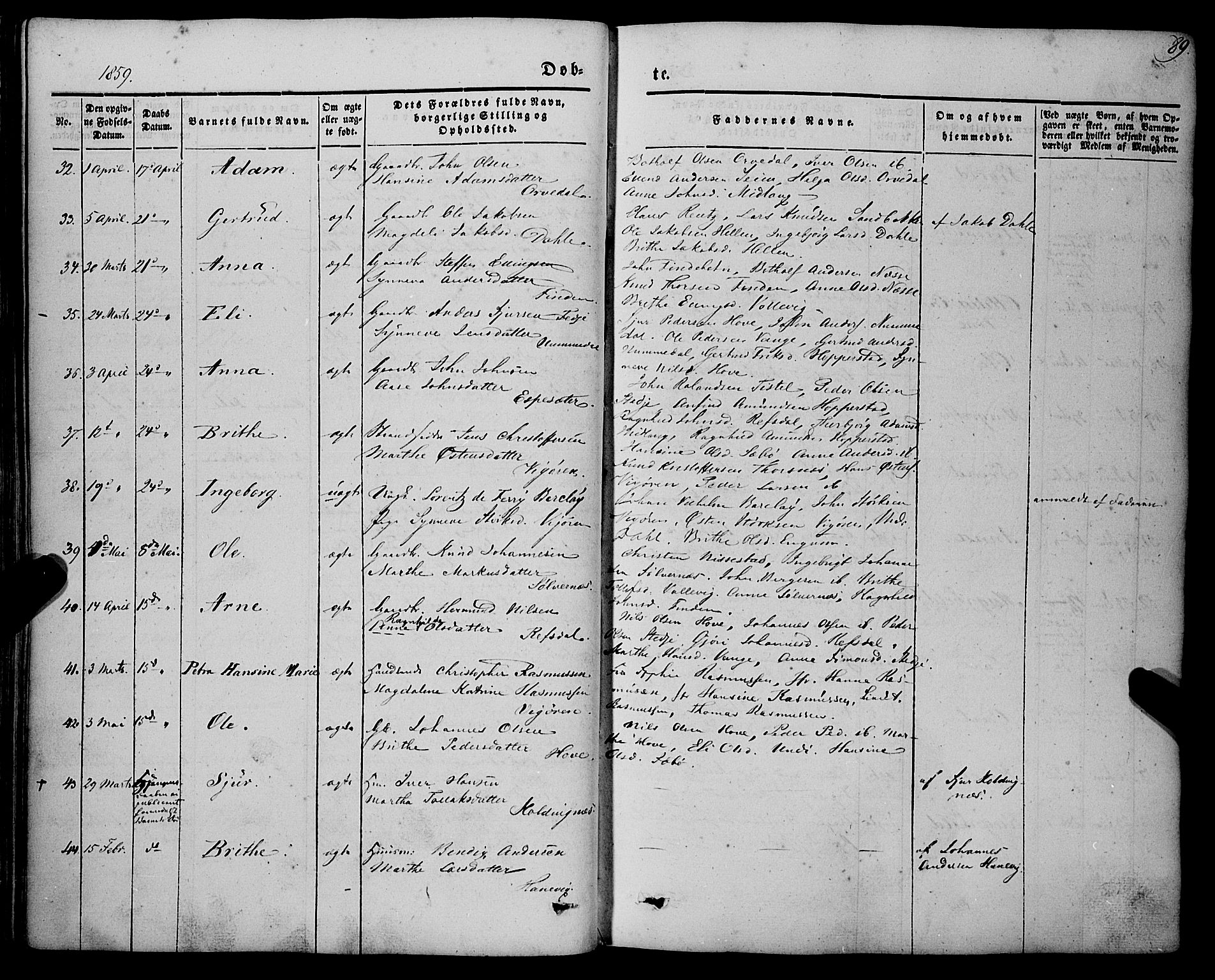 Vik sokneprestembete, SAB/A-81501: Parish register (official) no. A 8, 1846-1865, p. 89