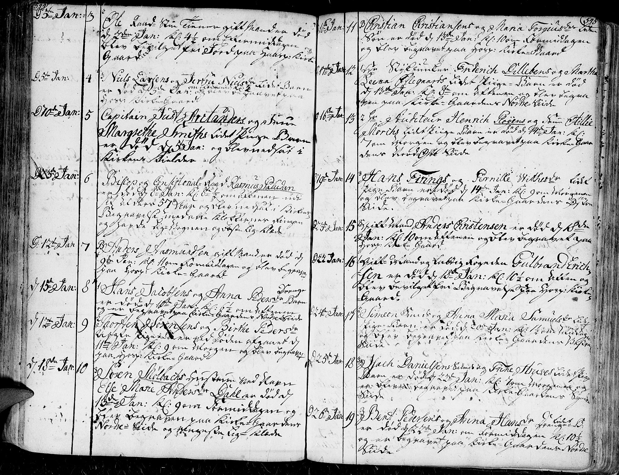 Kristiansand domprosti, AV/SAK-1112-0006/F/Fa/L0001: Parish register (official) no. A 1, 1734-1793, p. 544-545