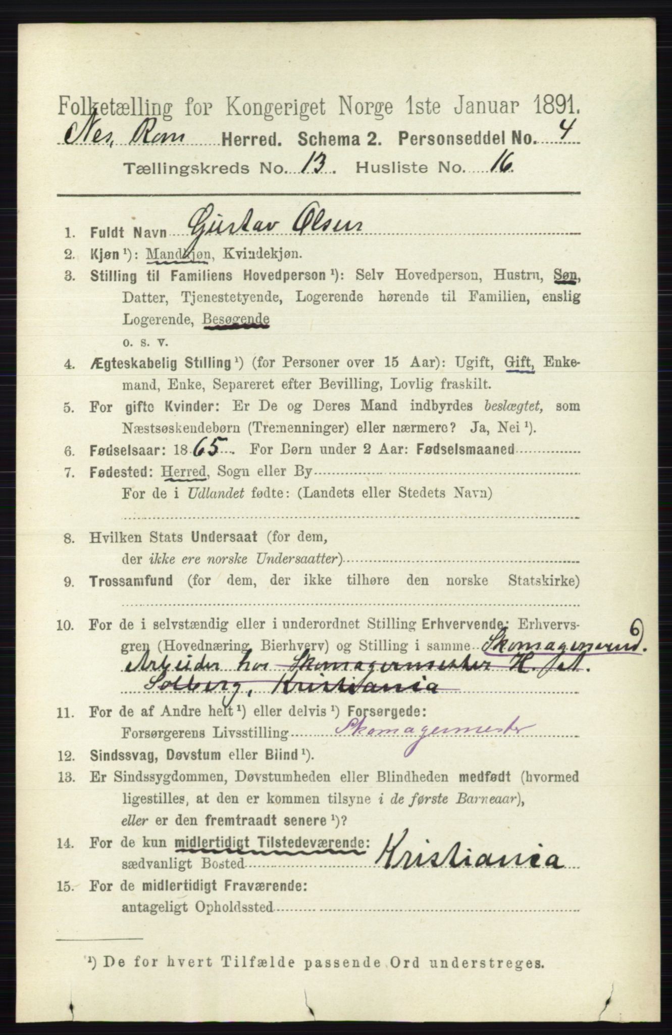 RA, 1891 census for 0236 Nes, 1891, p. 7937