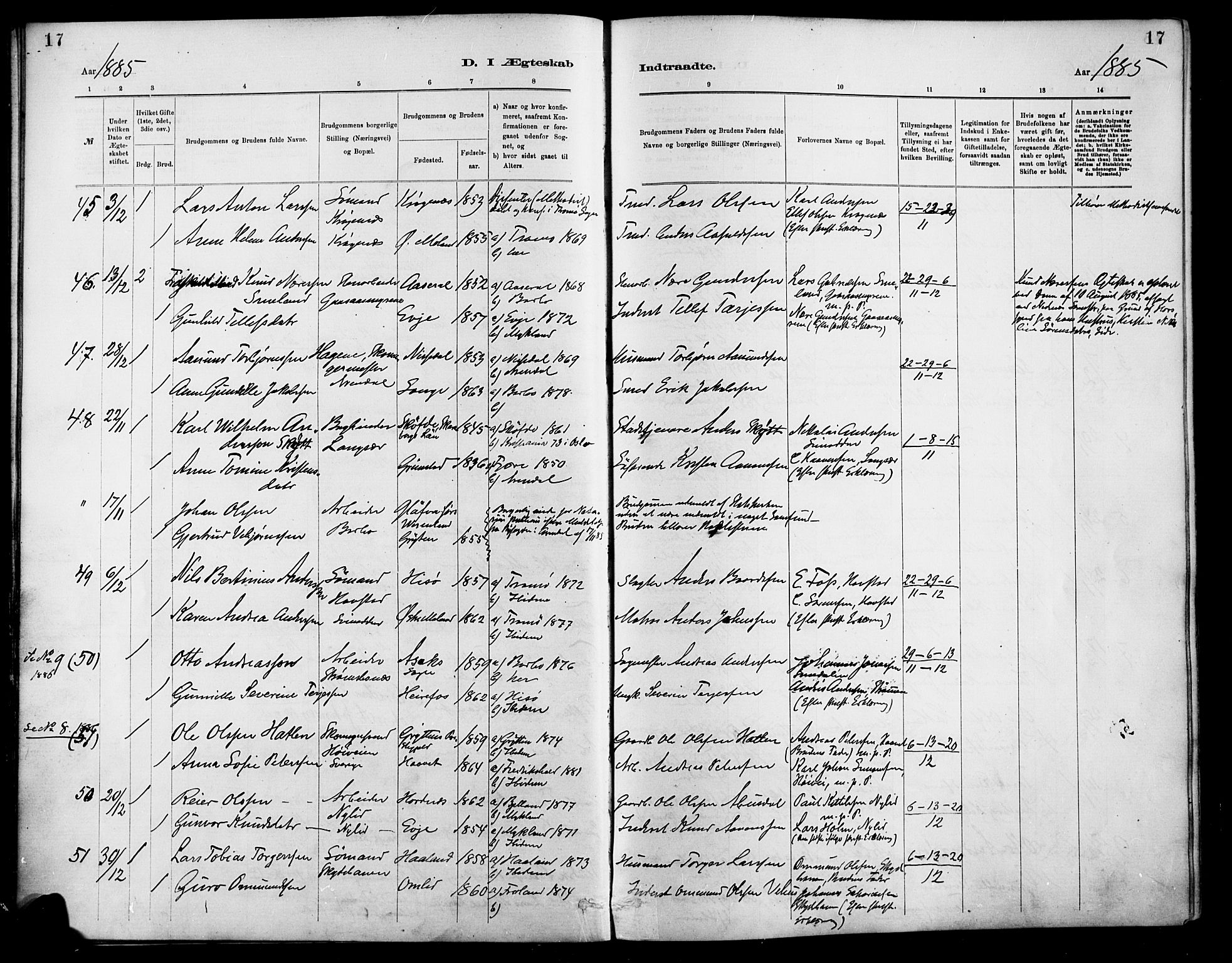 Barbu sokneprestkontor, AV/SAK-1111-0003/F/Fa/L0003: Parish register (official) no. A 3, 1883-1898, p. 17