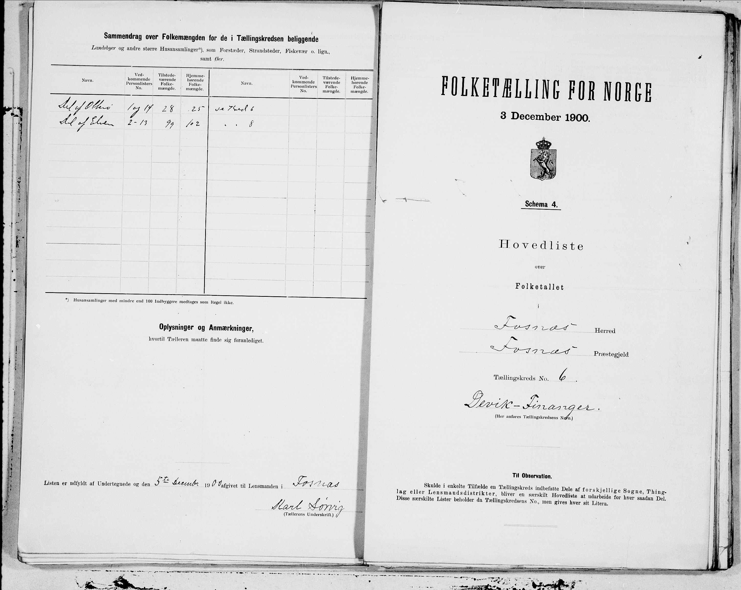 SAT, 1900 census for Fosnes, 1900, p. 12