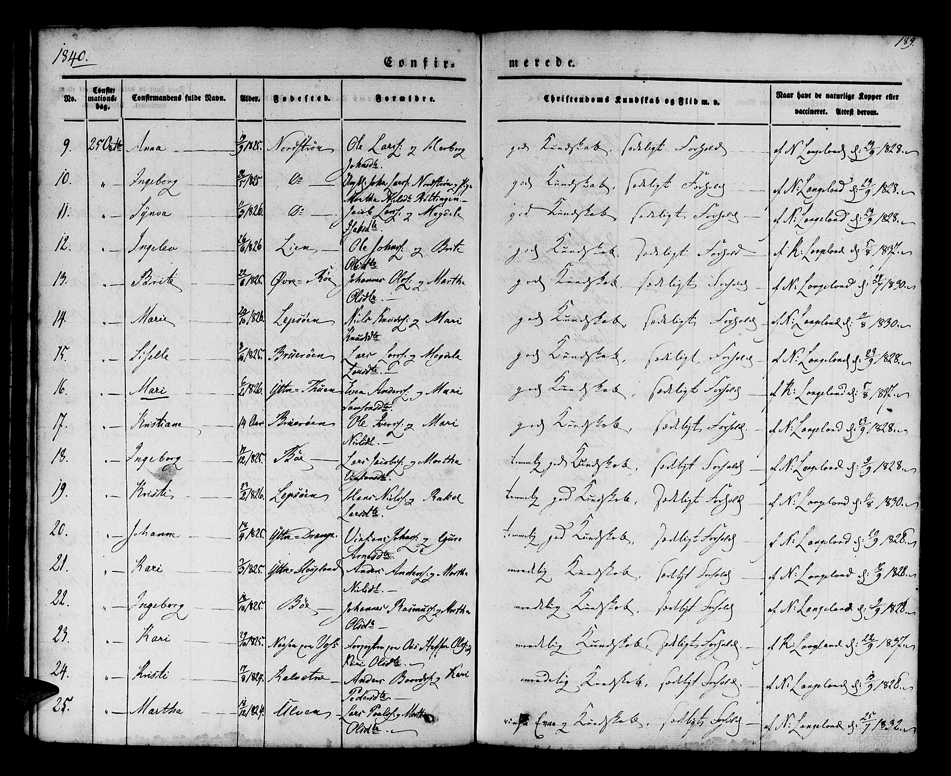 Os sokneprestembete, AV/SAB-A-99929: Parish register (official) no. A 15, 1839-1851, p. 189