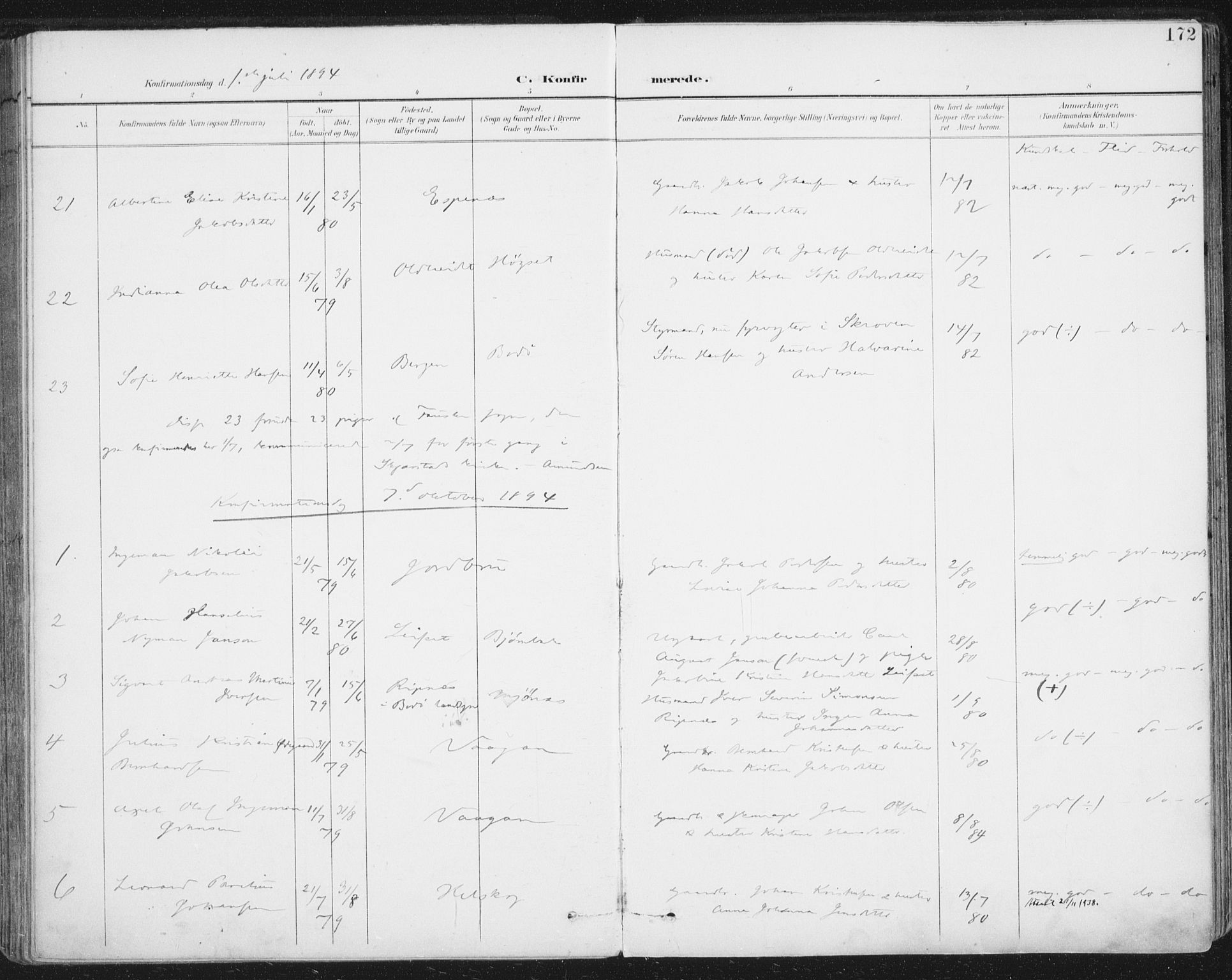 Ministerialprotokoller, klokkerbøker og fødselsregistre - Nordland, AV/SAT-A-1459/852/L0741: Parish register (official) no. 852A11, 1894-1917, p. 172