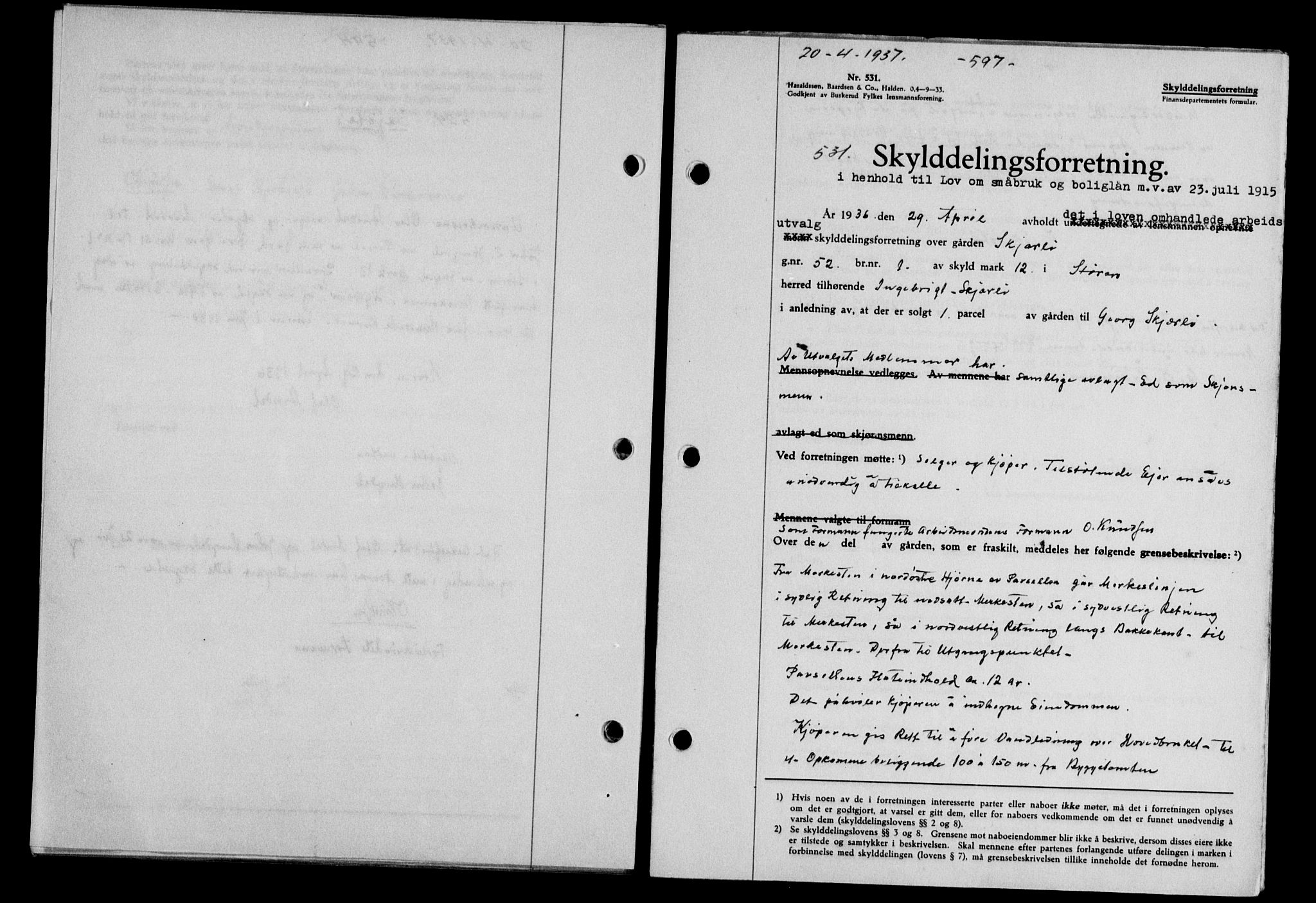 Gauldal sorenskriveri, SAT/A-0014/1/2/2C/L0047: Mortgage book no. 50-51, 1937-1937, Diary no: : 531/1937